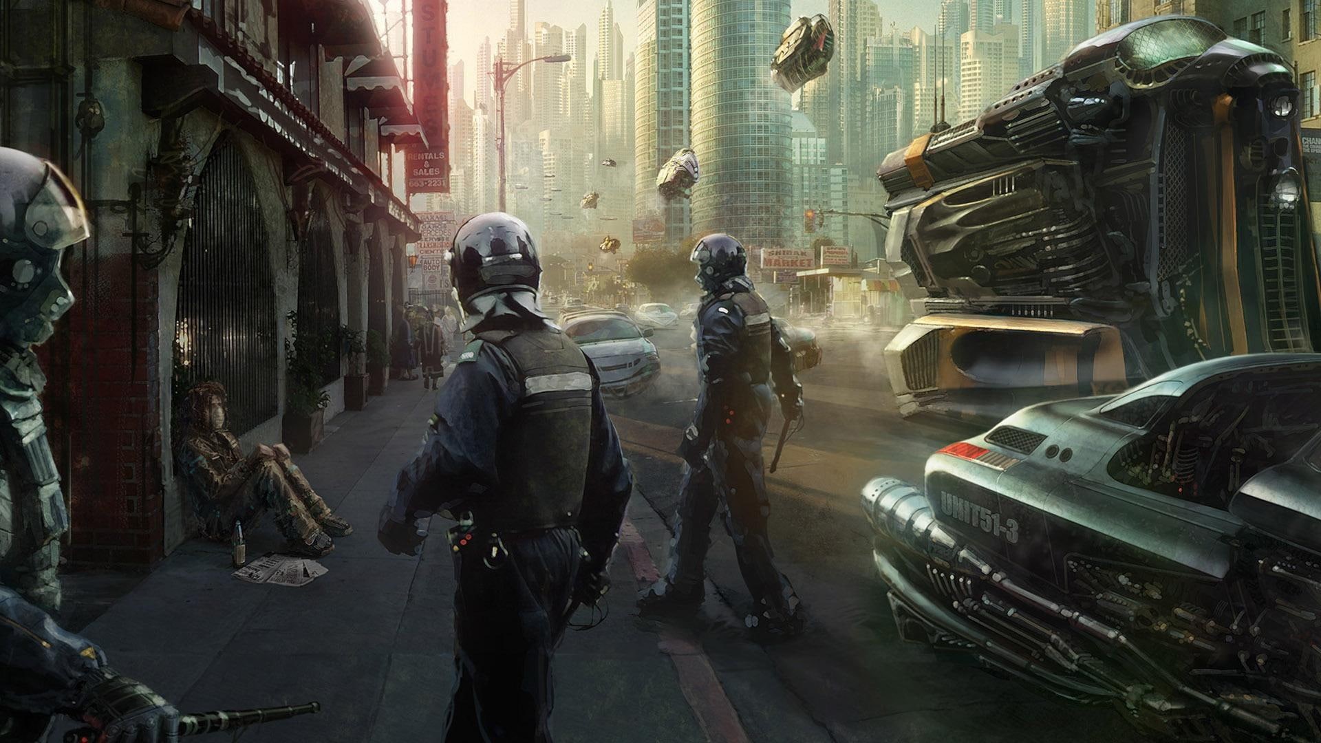 1080P, futuristic, future, app, city, fantasy, 1920x1080, game, officers, police, HD Wallpaper