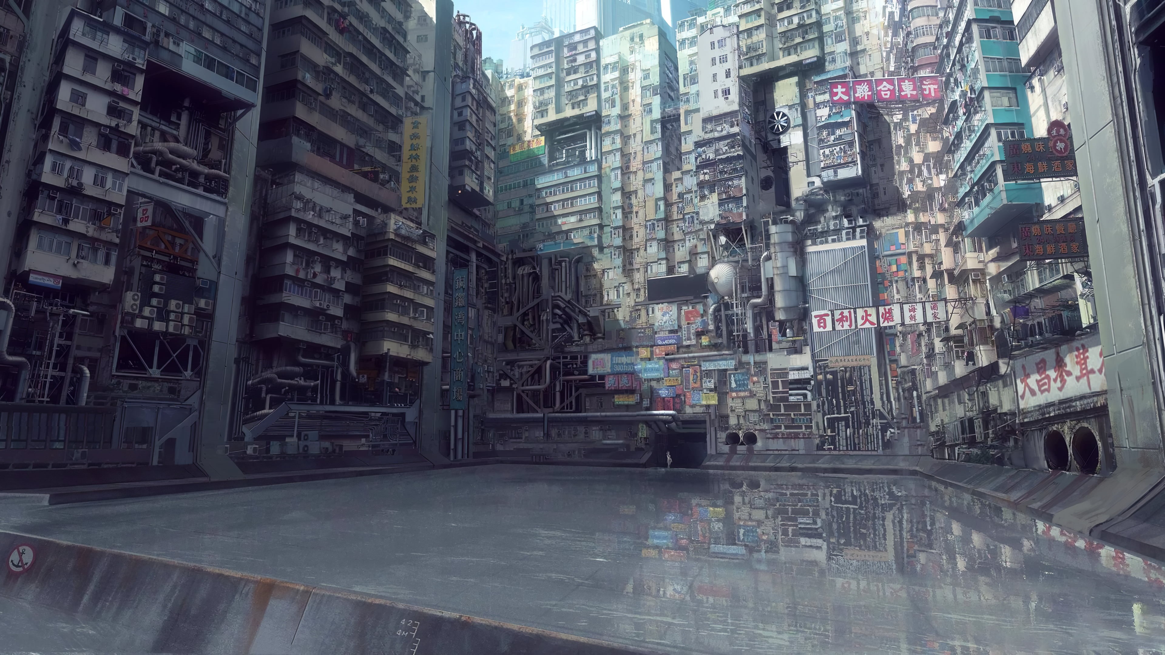 Ghost in the Shell, urban, water, Japan, digital art, 4K, city, anime, HD Wallpaper