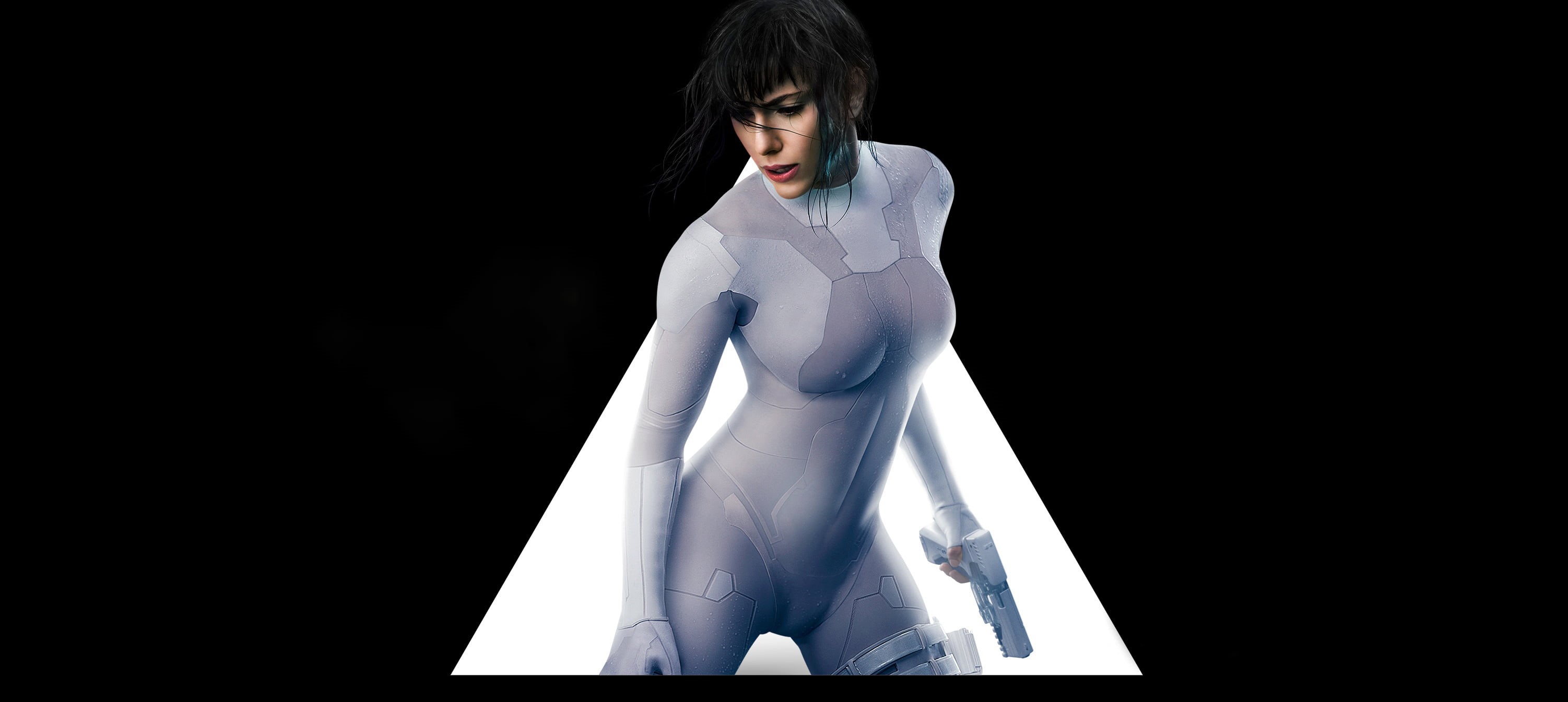 movies, standing, black background, lifestyles, 2K, three quarter length, hairstyle, copy space, front view, young women, looking down, women, Ghost in the Shell, HD Wallpaper