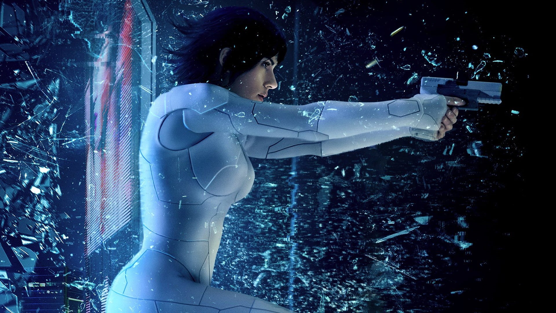 females, scarlet, movies, standing, adult, waist up, nature, Ghost in the Shell (Movie), indoors, beautiful woman, 1080P, studio shot, human arm, Scarlett Johansson, HD Wallpaper