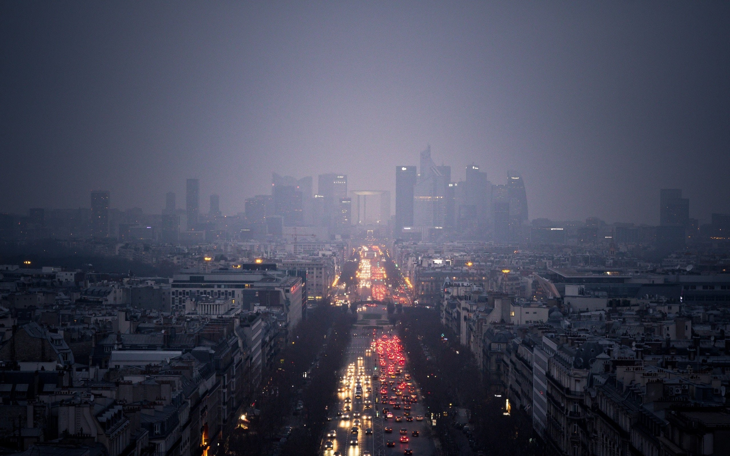 traffic, city, Grande Arche, Paris, 2K, HD Wallpaper