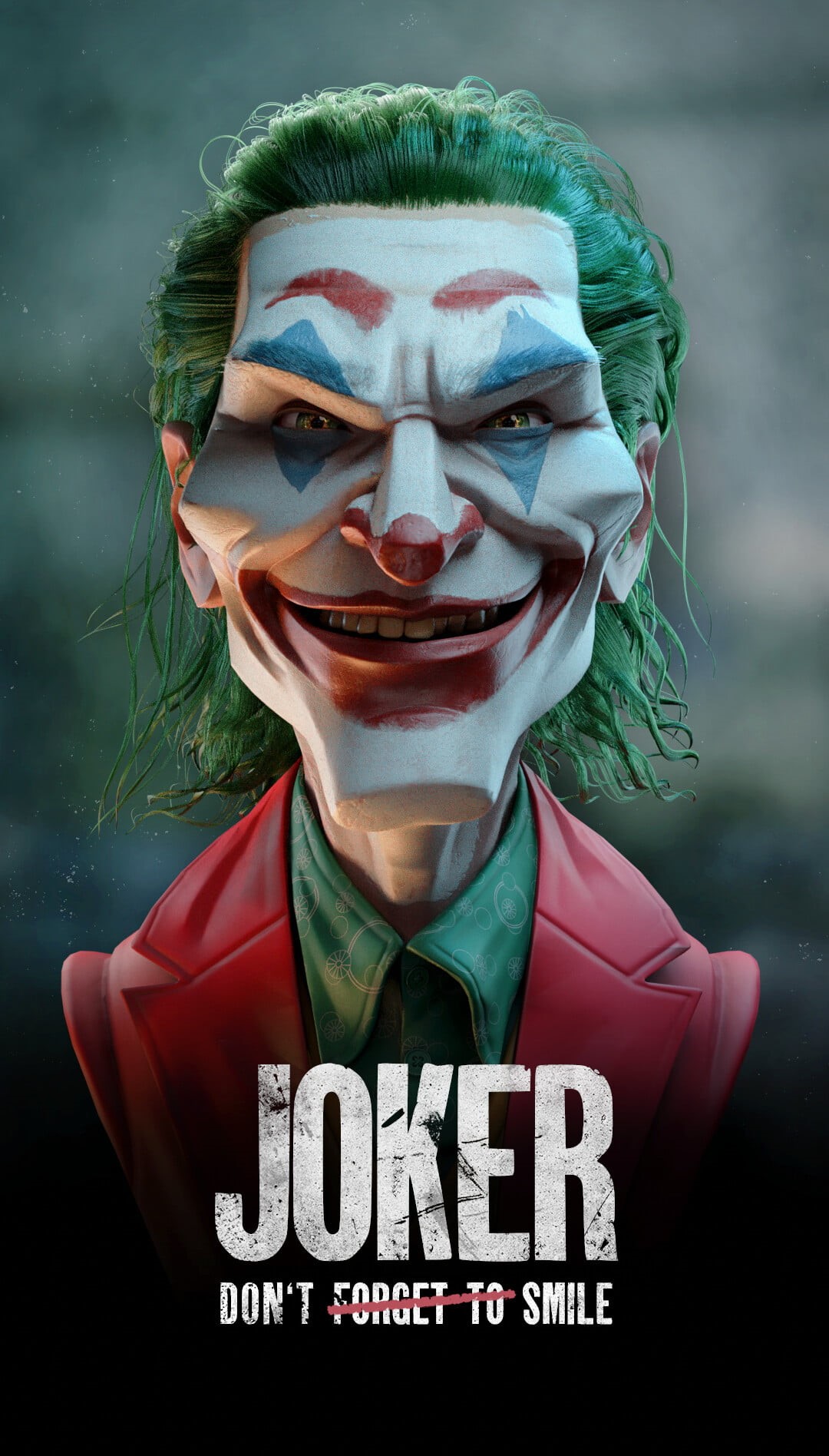 poster, digital art, Joker (2019 Movie), humor, face, 720P, makeup, smile, green hair, Arthur Fleck, Joker, Phone HD Wallpaper