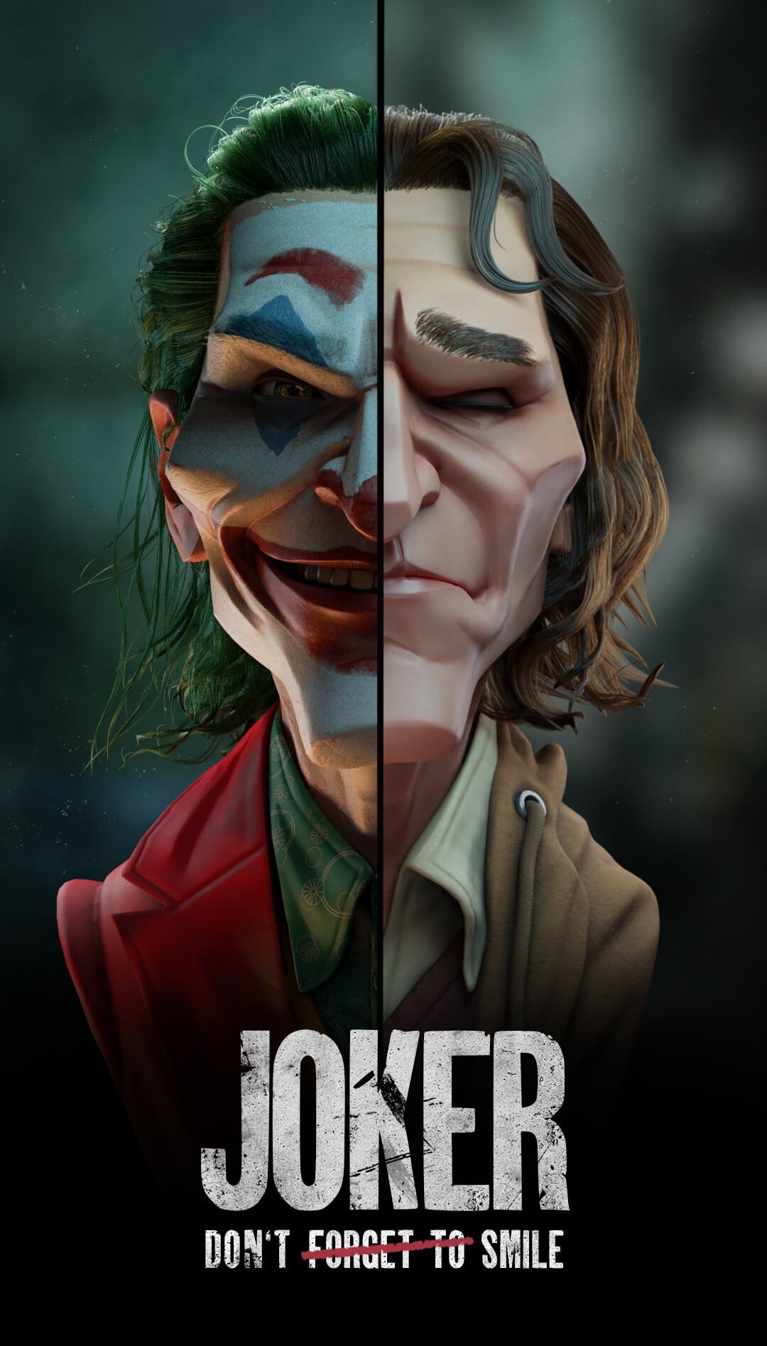 humor, green hair, smile, Joker (2019 Movie), face, Joker, 720P, digital art, makeup, Arthur Fleck, poster, Phone HD Wallpaper
