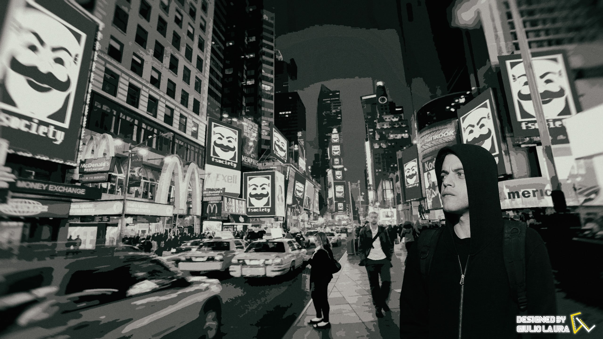 mode of transportation, skyscraper, real people, building exterior, advertisement, Time Square, Rami Malek, city, office building exterior, building, road, HD Wallpaper