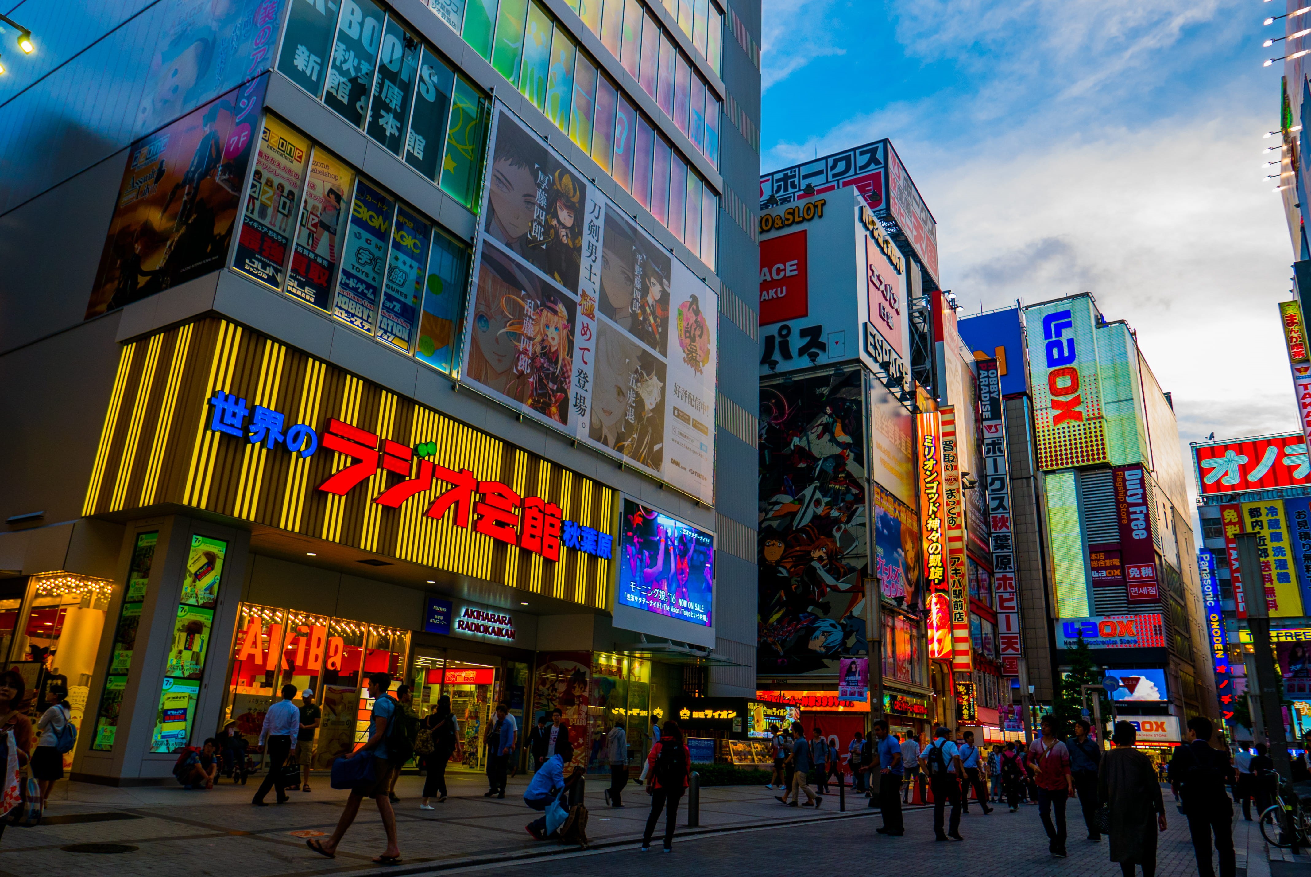 large group of people, communication, women, neon, multi colored, walking, outdoors, evening, crowd, building, sunset, text, japan, street, men, group of people, HD Wallpaper
