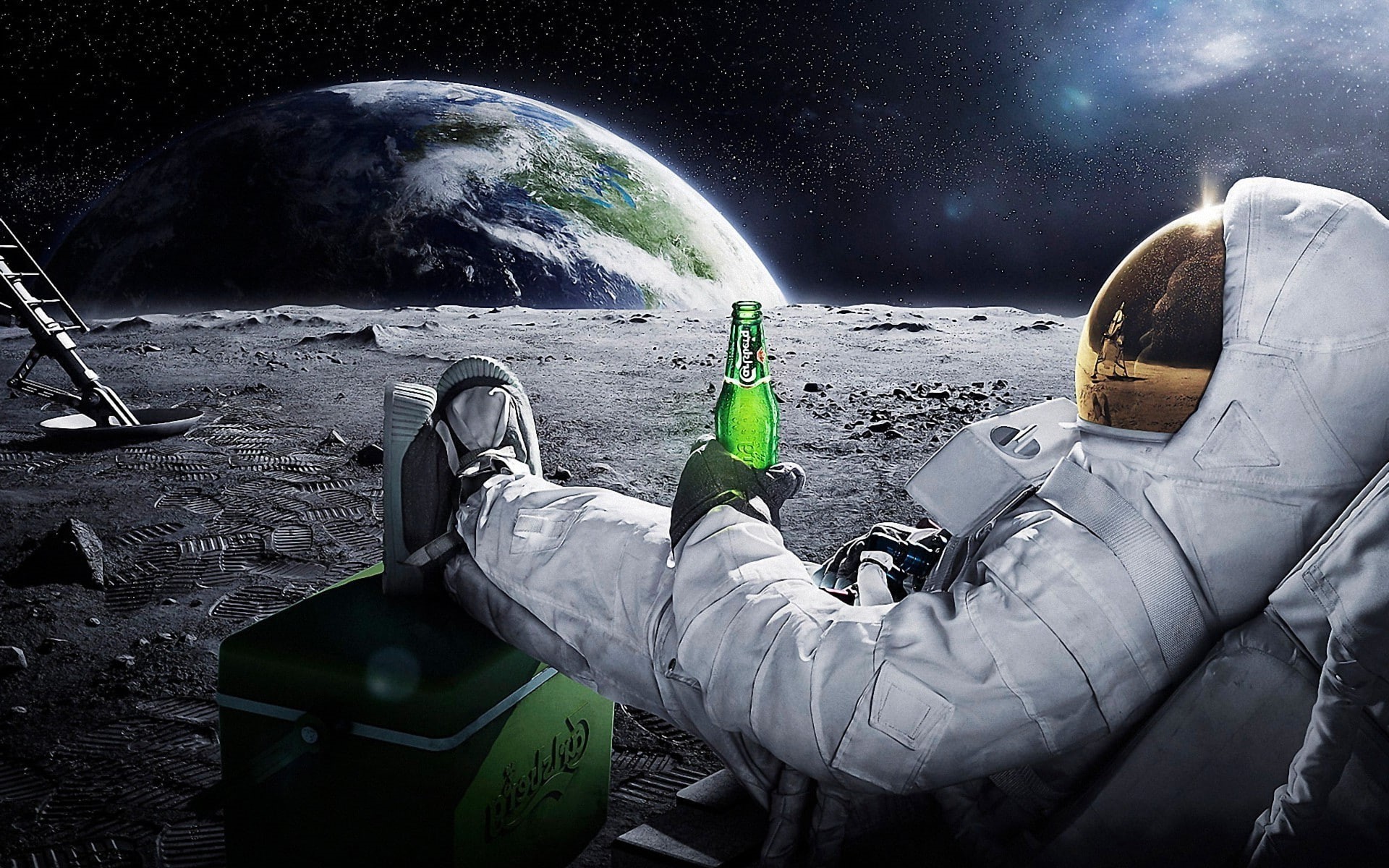 carlsberg, Earth, Advertisements, 1080P, astronaut, Moon, stars, space, beer, HD Wallpaper