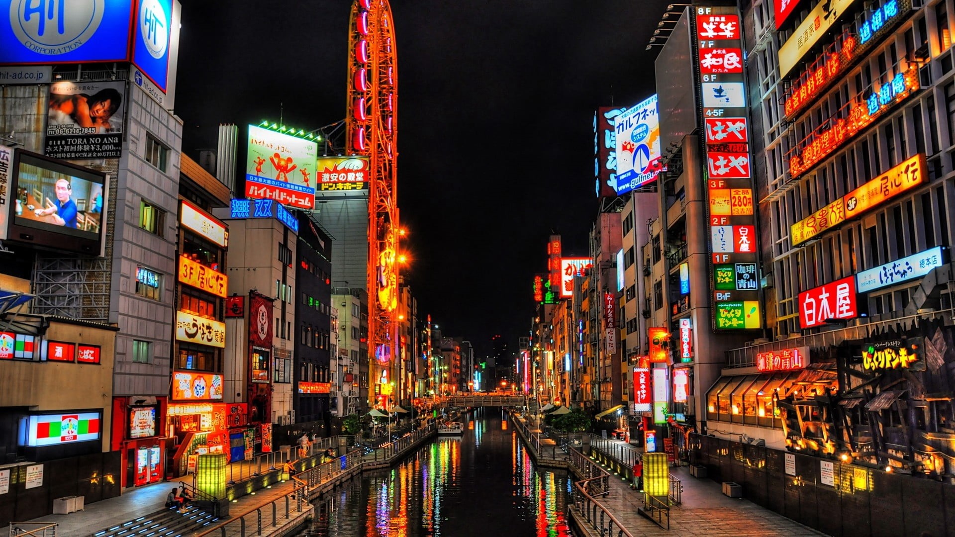 city street, sign, people, rise, urban Scene, business, 1080P, mode of transportation, skyscraper, osaka, office building exterior, building, times Square - Manhattan, HD Wallpaper