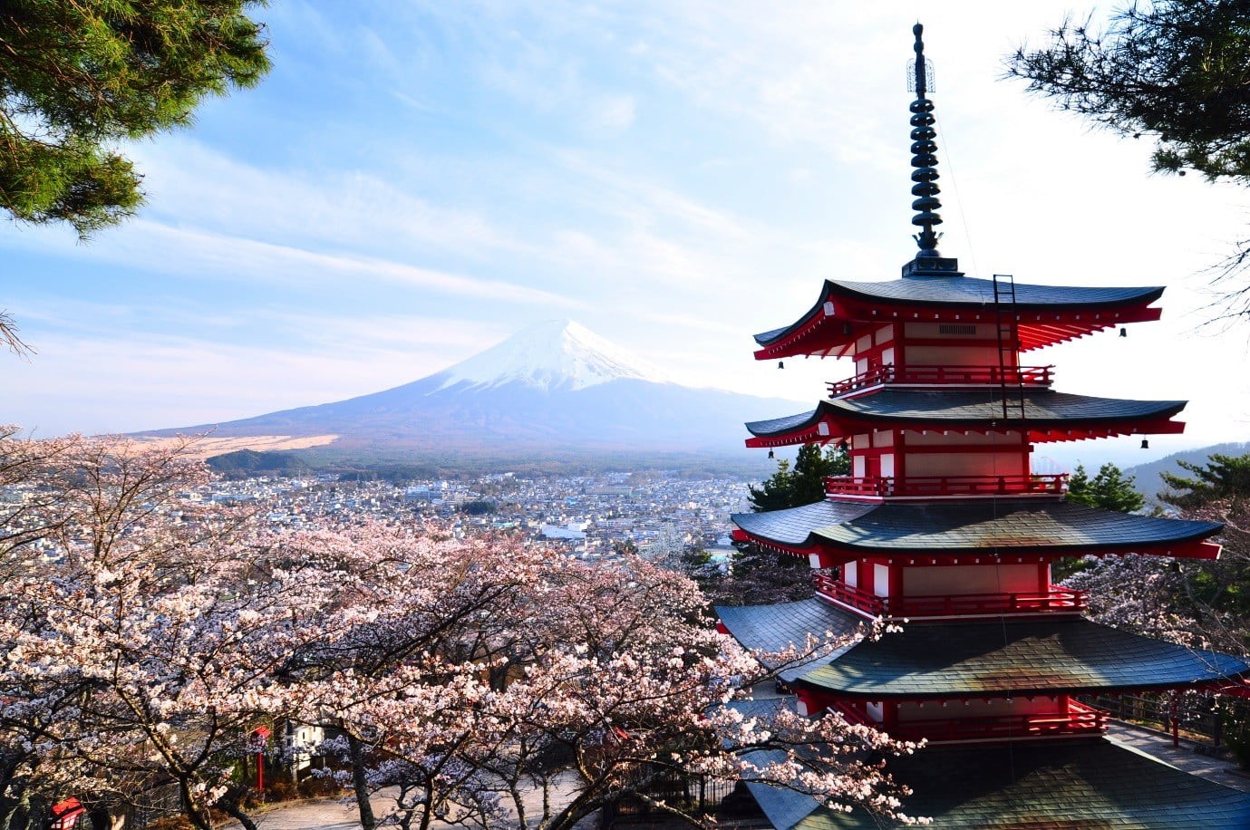 720P, travel, belief, outdoors, famous Place, building, snow, Japan, sky, black, building exterior, travel Destinations, scenics, shrine, mt Fuji, lake Kawaguchi, HD Wallpaper