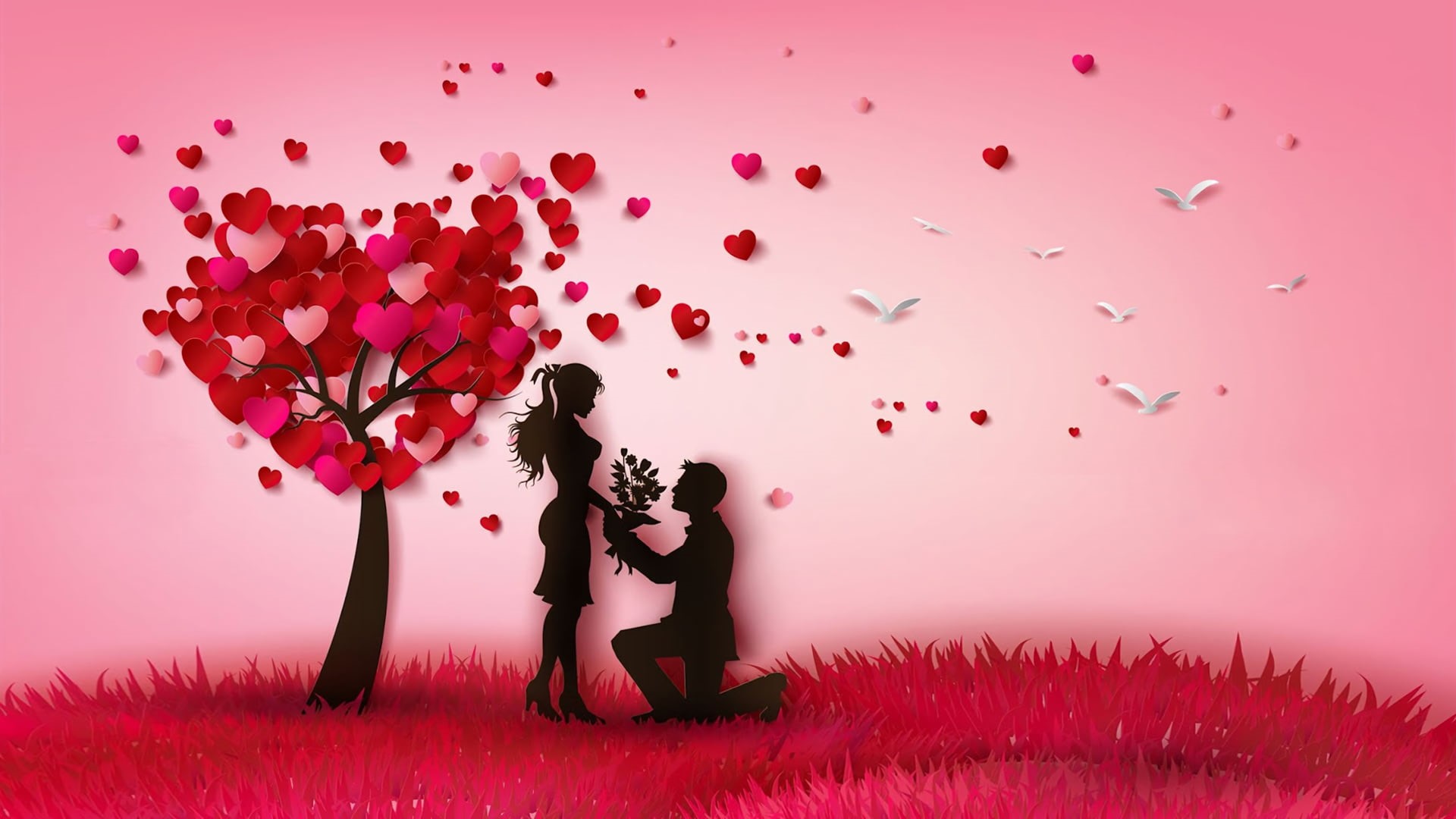 1080P, Love, Couple, Holiday, Valentines Day, Heart, Tree, HD Wallpaper