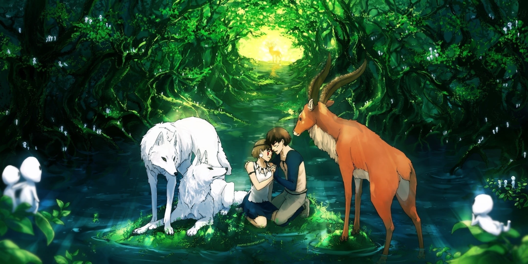 leisure activity, nature, Studio Ghibli, anime, 1080P, creativity, sculpture, green color, representation, hairstyle, people, lifestyles, plant, Princess Mononoke, HD Wallpaper