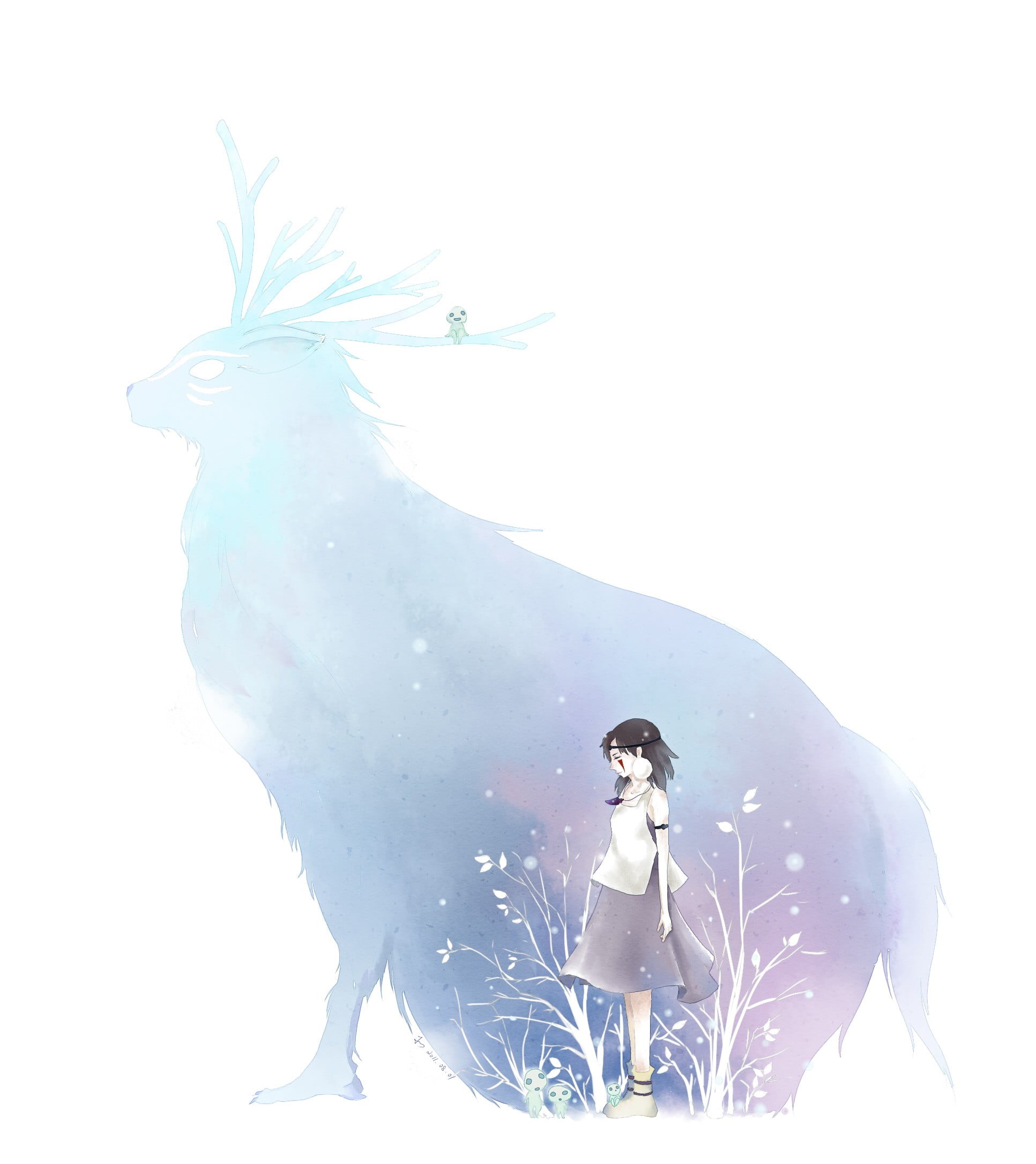 outdoors, representation, mammal, vertebrate, white color, anime, women, adult, animal wildlife, 1080P, digital composite, Studio Ghibli, studio shot, Phone HD Wallpaper