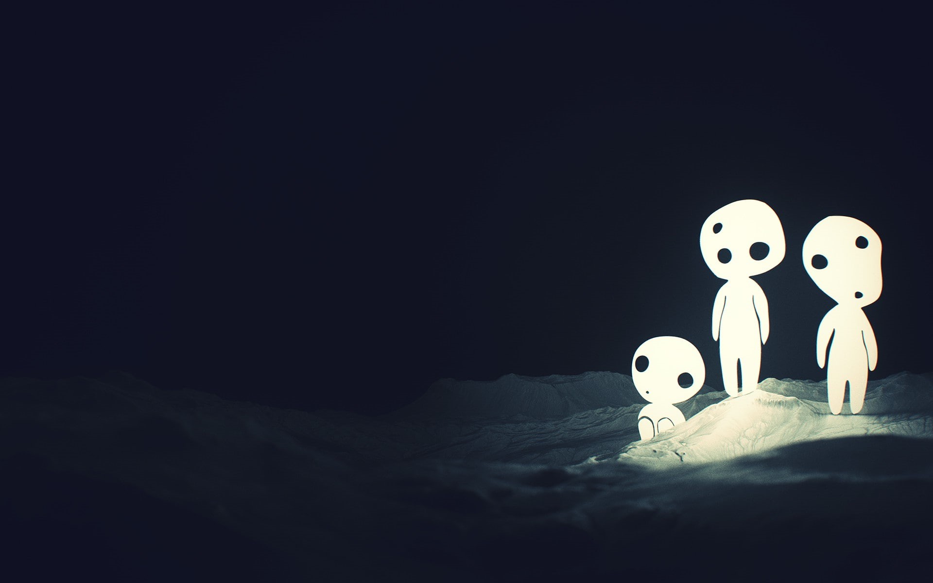 1080P, black background, art and craft, studio shot, human representation, stuffed toy, nature, representation, Princess Mononoke, white color, Kodama, HD Wallpaper