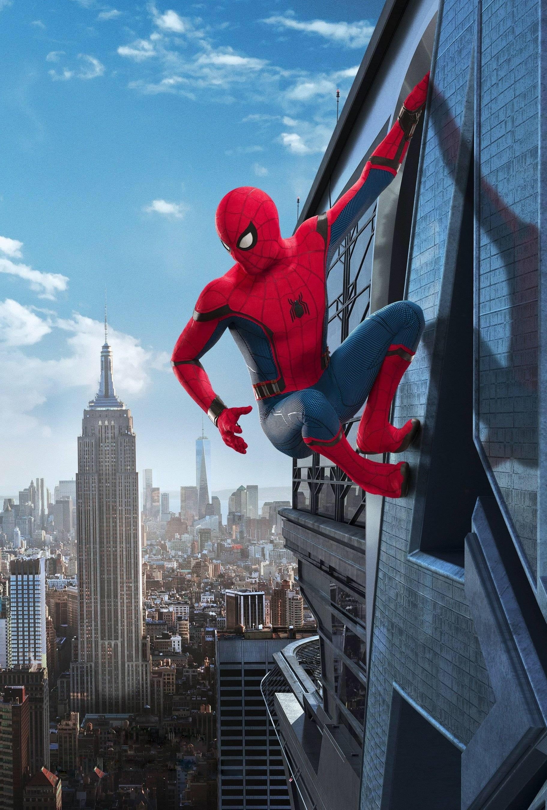 2K, Spider-Man: Homecoming (2017), architecture, city life, illustration, modern, man, built structure, building exterior, building, cloud - sky, Spider-Man, Phone HD Wallpaper
