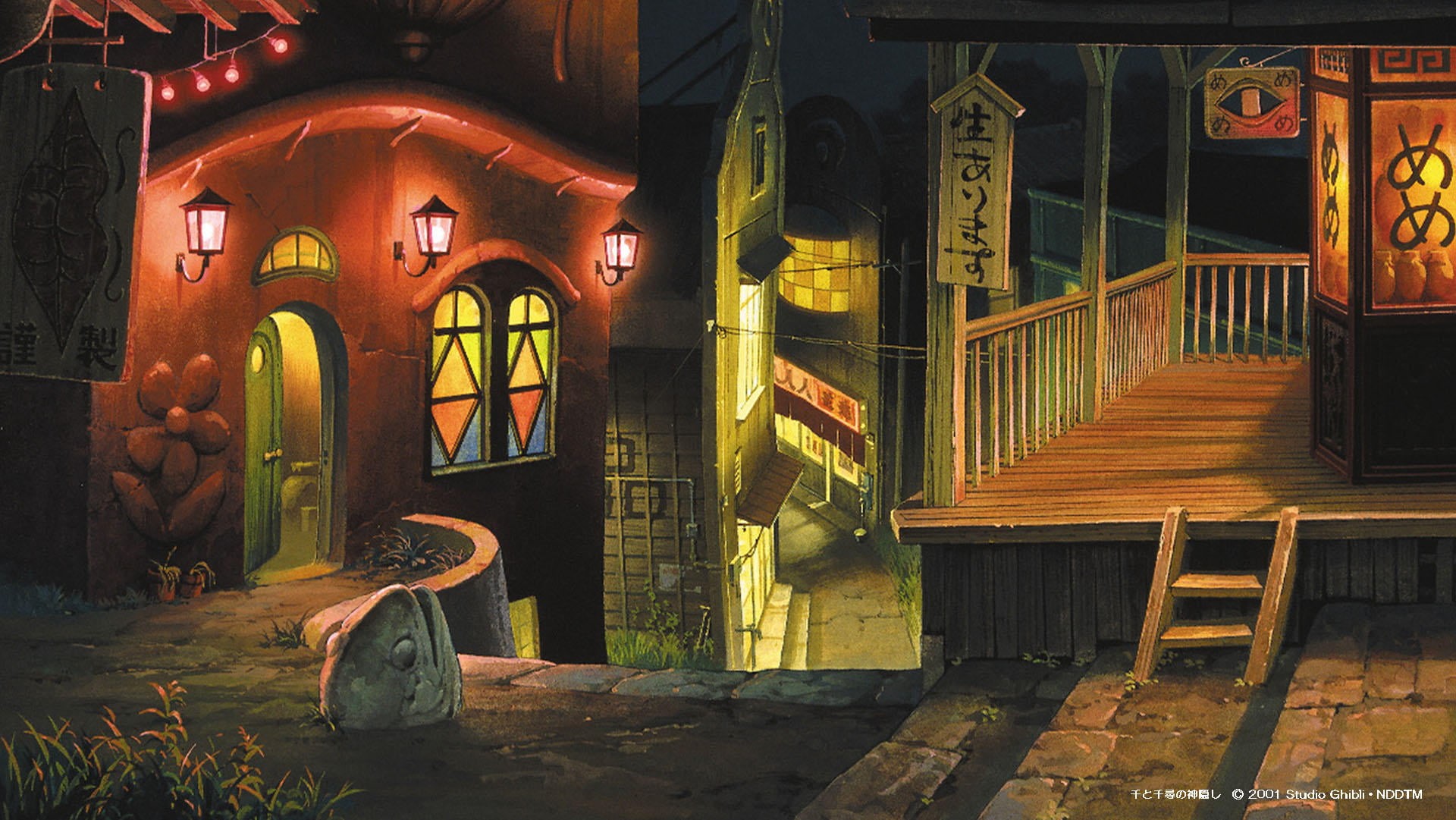kanji, Movie Screenshots, animated movies, Studio Ghibli, Spirited Away, sen to chihiro, Asian architecture, 1080P, anime, HD Wallpaper