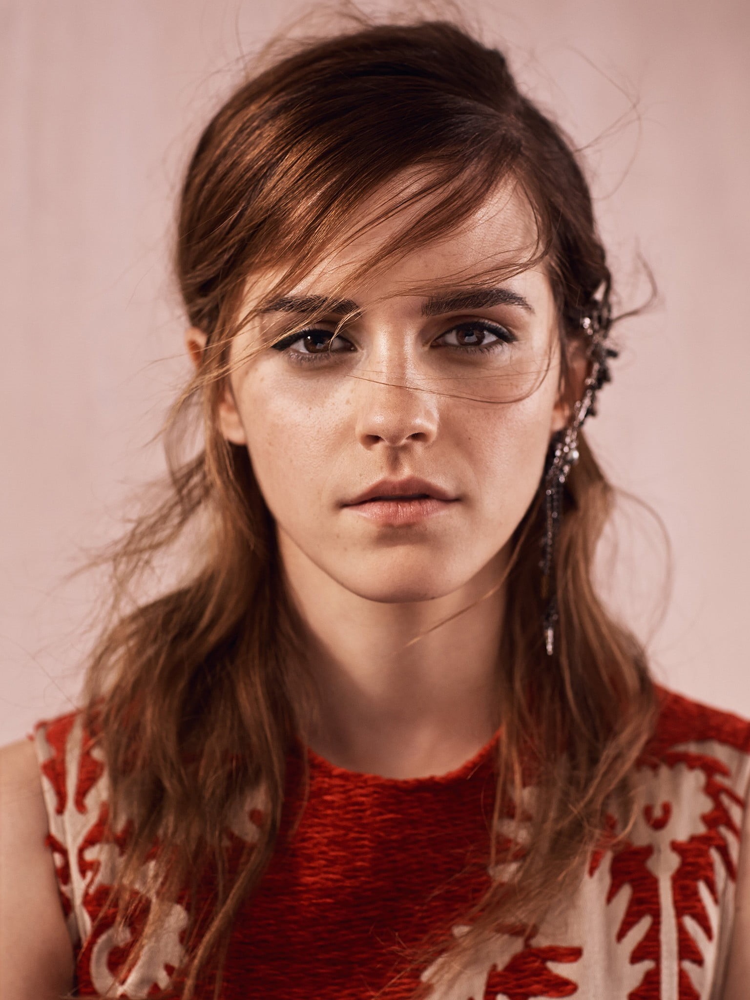 depression - sadness, sadness, emotion, looking at camera, brown hair, human face, hair, simple background, s, 1080P, red dress, studio shot, adult, hair in face, Phone HD Wallpaper