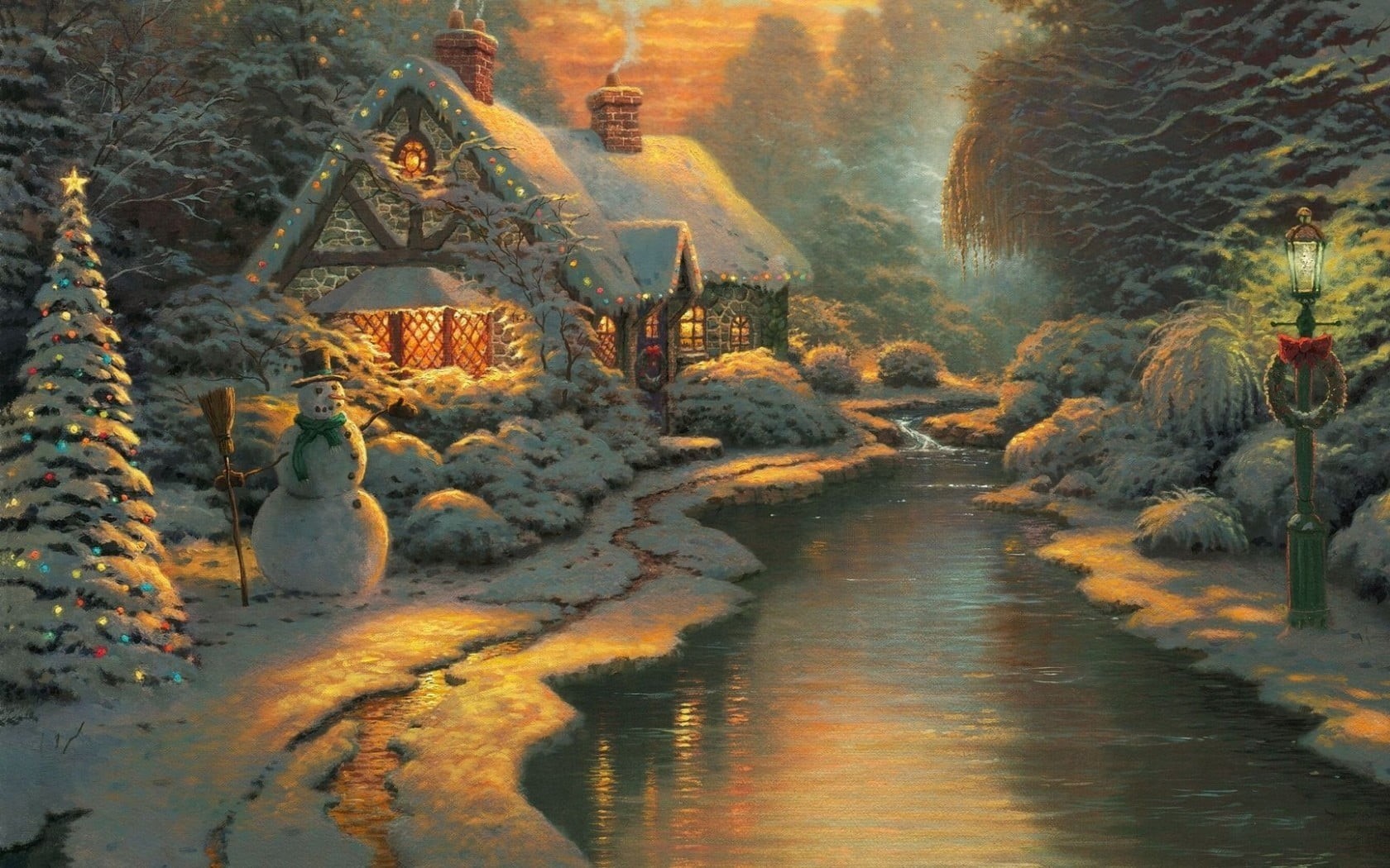 scenics - nature, tranquil scene, tree, tranquility, day, winter, cold temperature, riverside, no people, cabin, reflection, plant, Christmas, stream, water, HD Wallpaper
