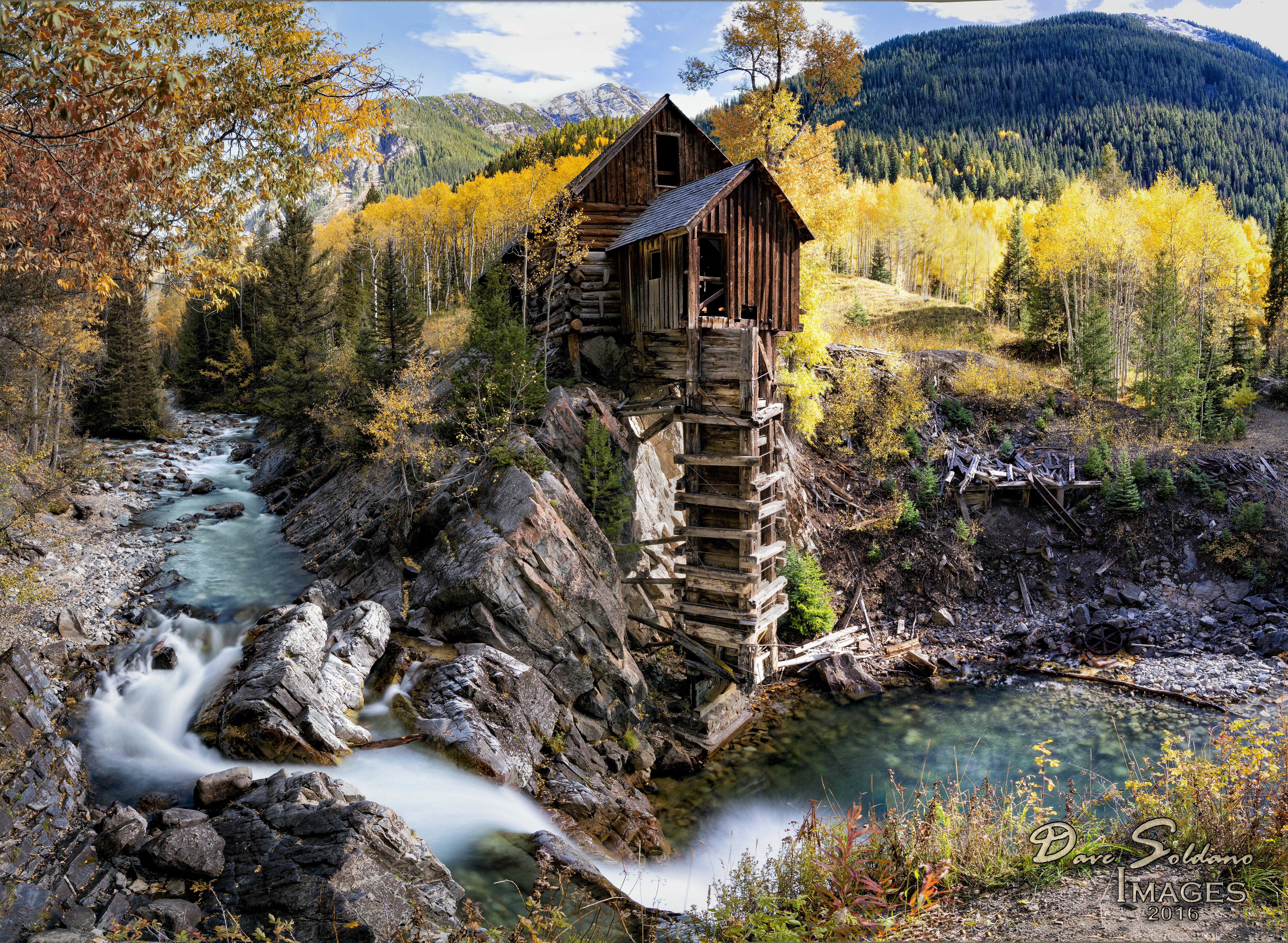 tree, surrounding, travel, wooden, crystal, river, brown, Fall, western, clear, scenics, colorful, nature, green, mill, trees, 5K, stream, Crystal Mill, HD Wallpaper