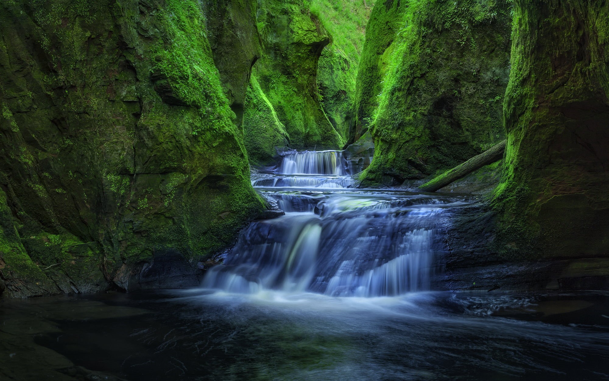 green Color, freshness, Landscape, 1080P, falls, river, forest, outdoors, Devils Pulpit, water falls, beauty In Nature, scenics, Gorge, nature, photo, HD Wallpaper
