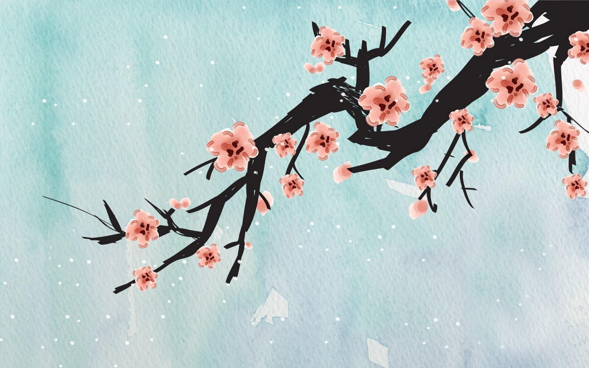 1920x1200, tree, cherry, sakura, digital art, blossom, 1080P, branch, HD Wallpaper
