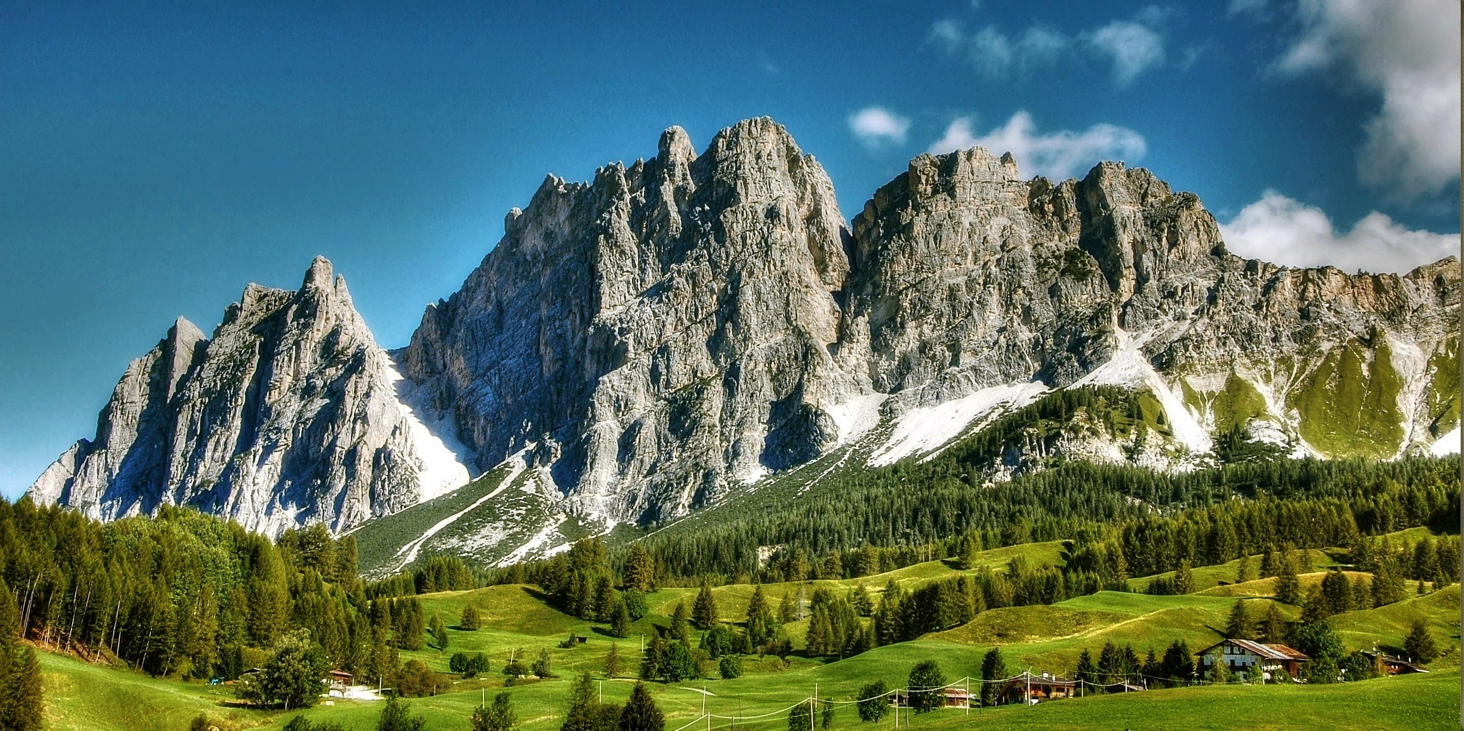 fields, sky, tranquility, non-urban scene, mountain Range, outlook, land, green, landscape, environment, rocky mountain, dolomites, meadow, beauty In Nature, HD Wallpaper