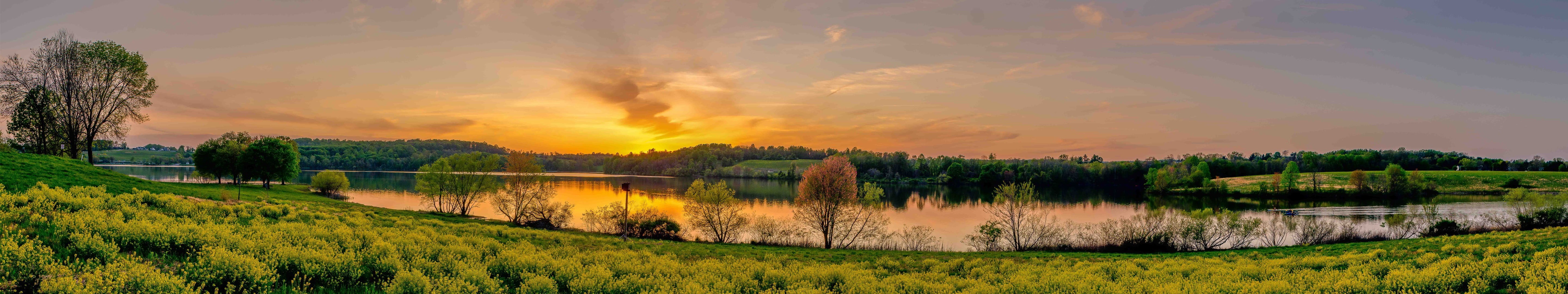 tranquil scene, marsh creek state park, Pennsylvania, 5K, land, field, fields, no people, growth, sunset, sky, panoramic, Sun, beauty in nature, landscape, HD Wallpaper