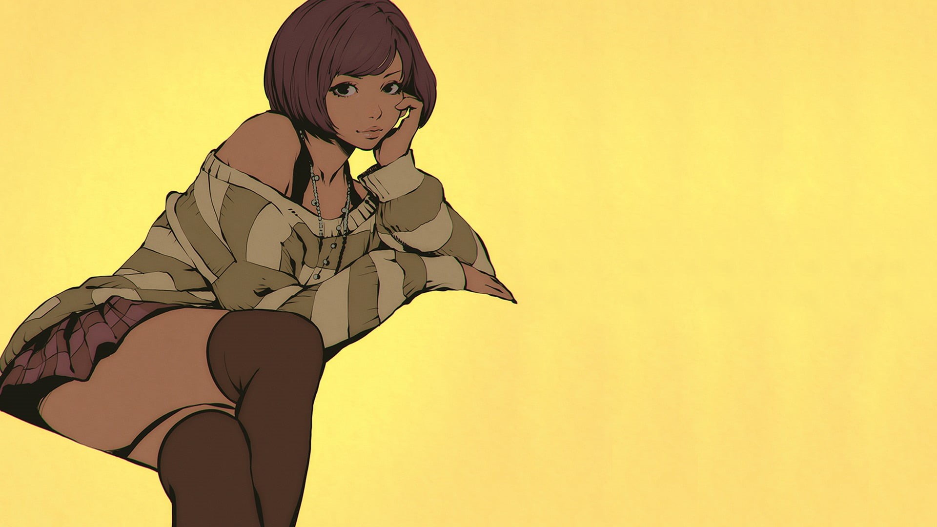 wearing, three quarter length, standing, females, young women, yellow, Ilya Kuvshinov, woman, young adult, fashion, illustration, yellow background, lifestyles, HD Wallpaper