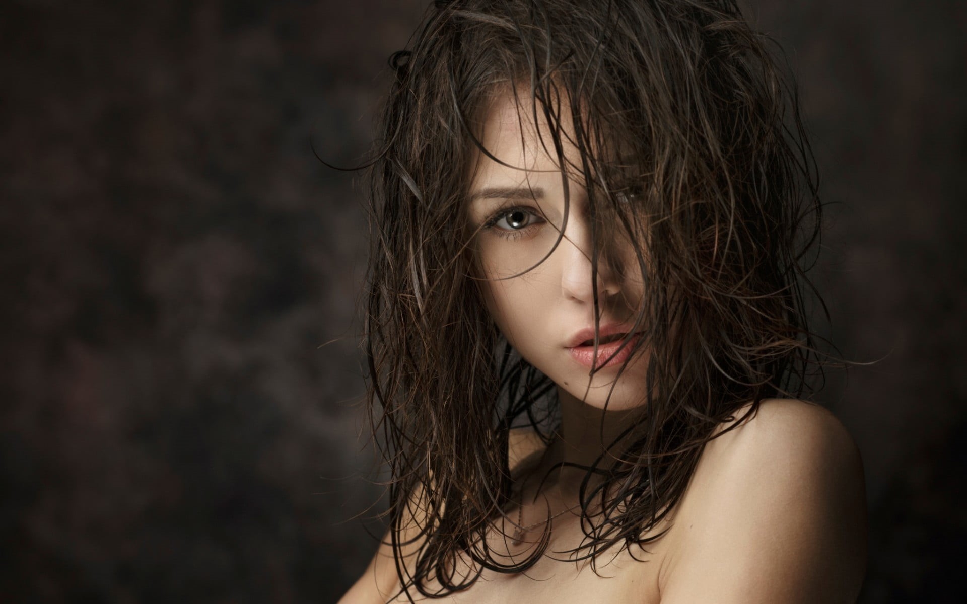 black, focus on foreground, one person, s, front view, face, 1080P, young adult, hair, beauty, contemplation, lifestyles, close-up, headshot, Catherine Timokhina, HD Wallpaper