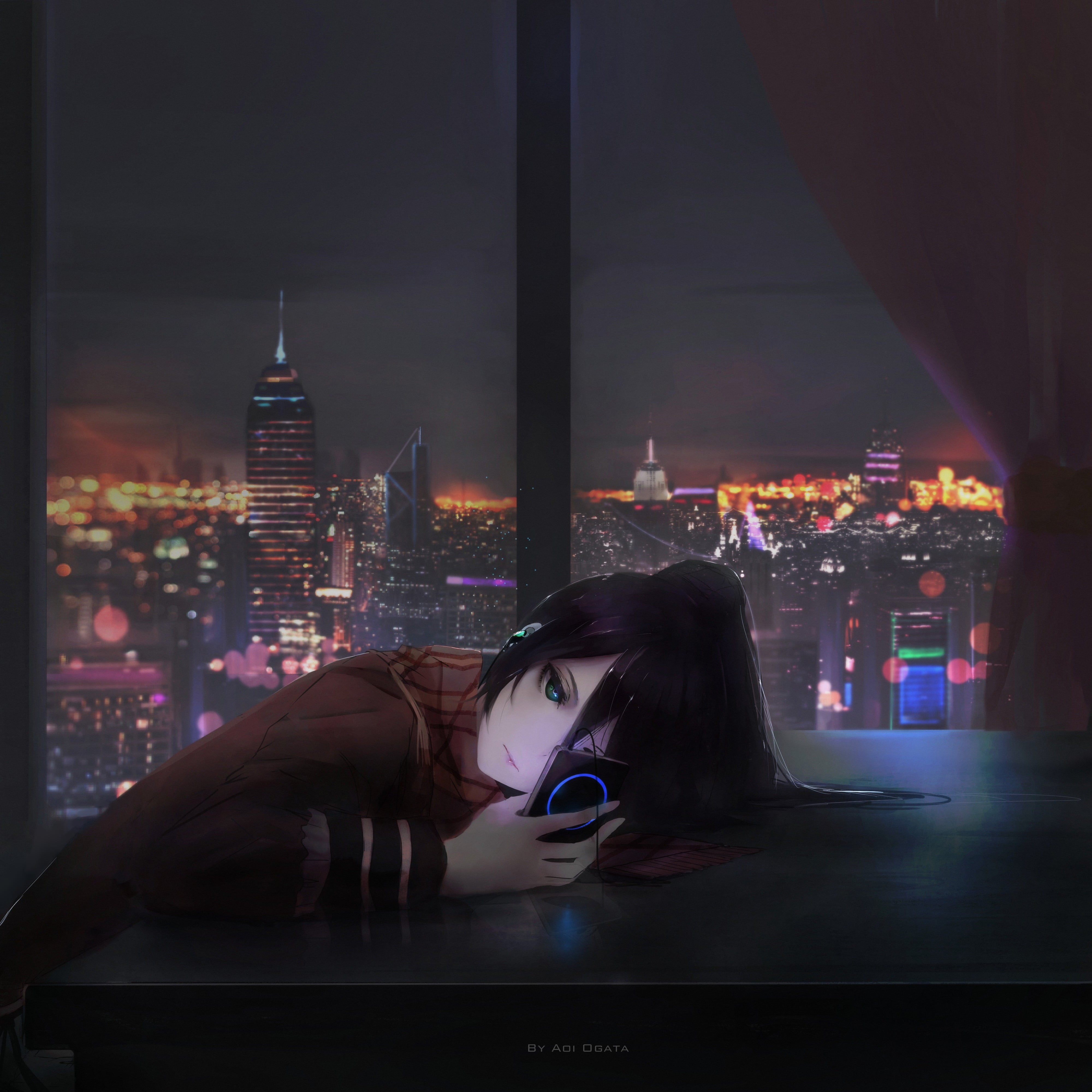 portrait, artwork, architecture, leisure activity, building, illustration, phone, city life, night, anime girls, built structure, illuminated, real people, Phone HD Wallpaper
