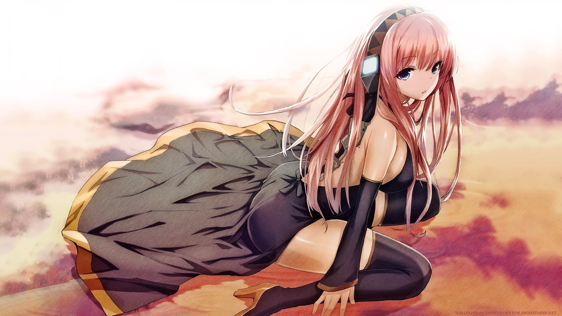 women, one person, 1080P, female, sky, pink, pink hair, Vocaloid, glasses, long hair, nature, lifestyles, young women, haired, fashion, beauty, hair, beautiful woman, HD Wallpaper