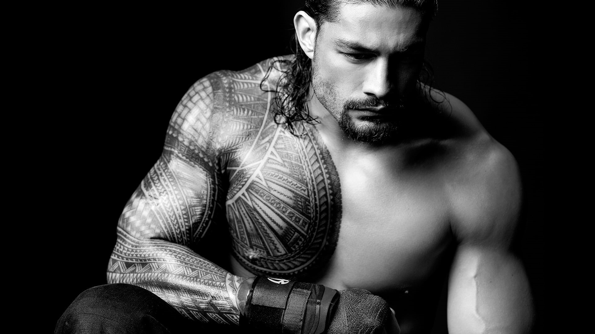 WWE, young men, handsome, healthy lifestyle, model, looking, young adult, black background, face, portrait, studio shot, men, tattoo, one person, adult, HD Wallpaper