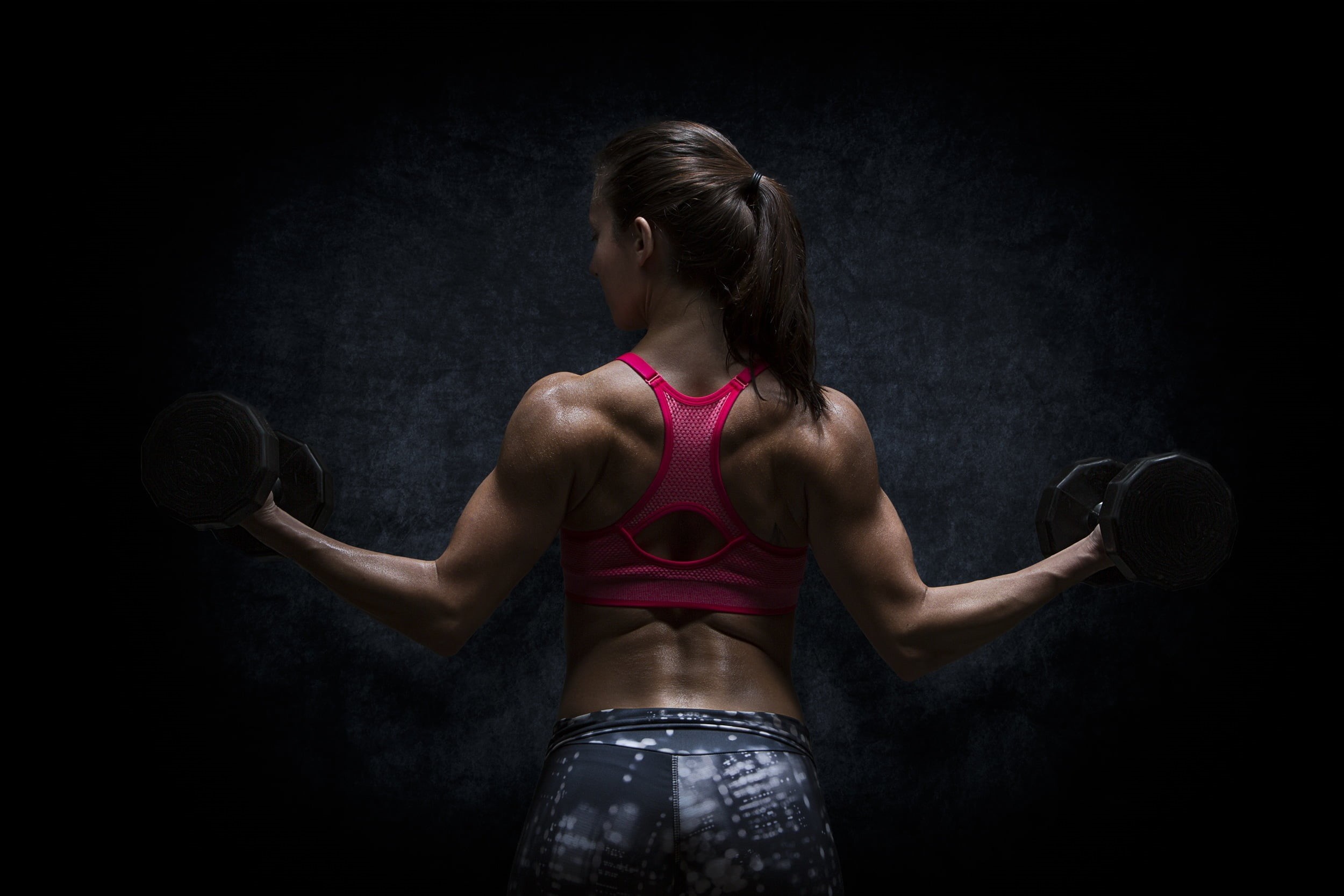 vitality, human body part, adult, women, black background, dark, studio shot, healthy lifestyle, strength, weight, sports clothing, beautiful woman, clothing, HD Wallpaper