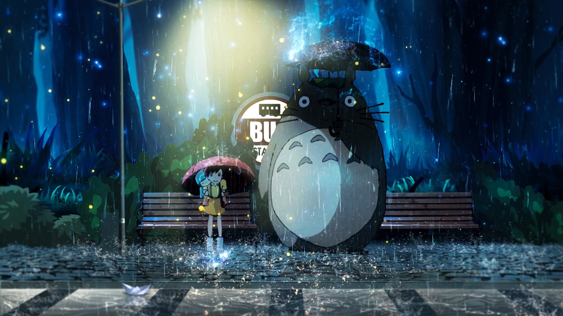 1080P, nature, built structure, rainy season, water, illuminated, Mei Kusakabe, street, city, outdoors, My Neighbor Totoro, motion, Totoro (My Neighbor Totoro), HD Wallpaper