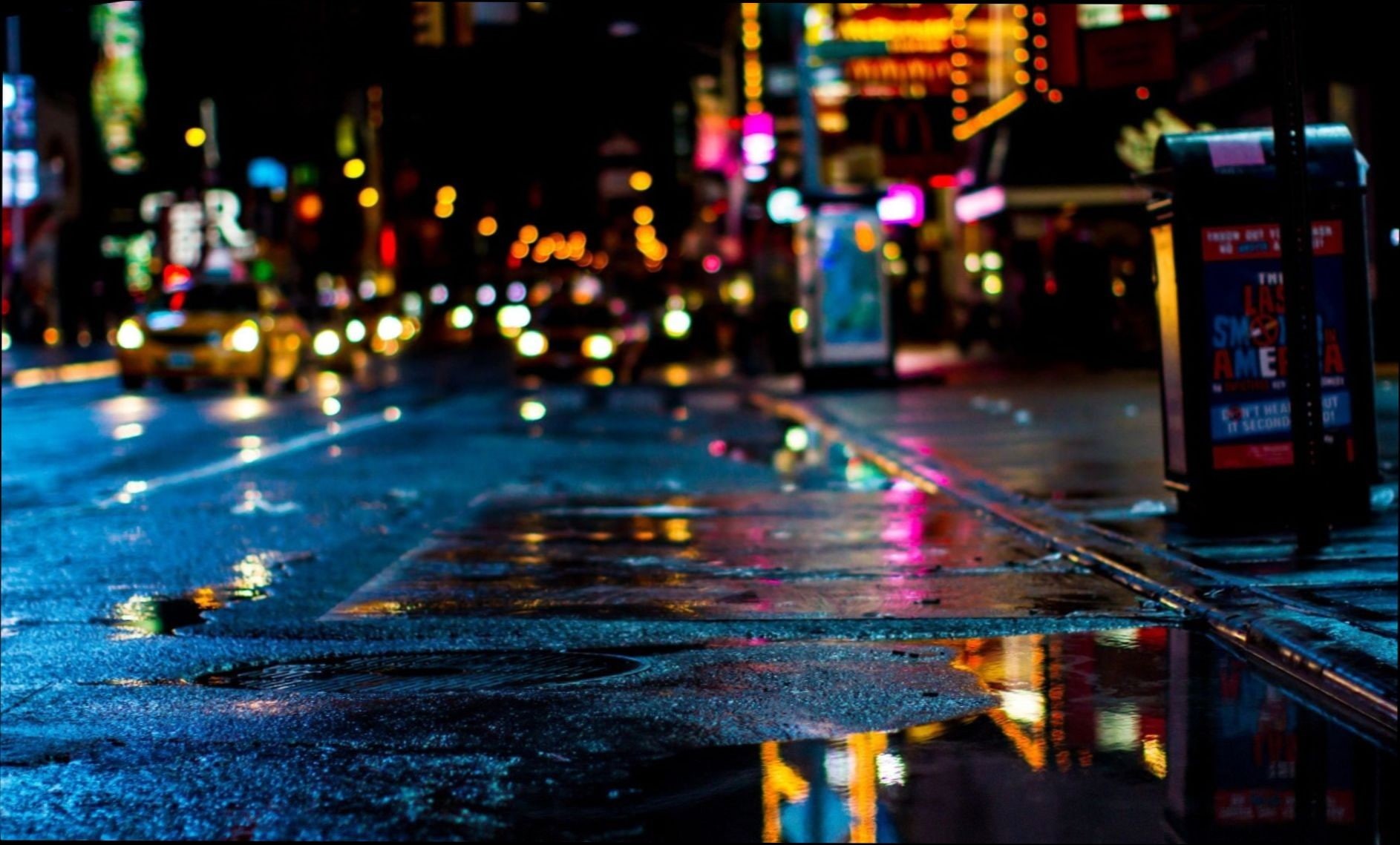 water, urban, reflection, New York City, transportation, colorful, no people, built structure, wet street, 720P, architecture, city, rainy season, street, HD Wallpaper