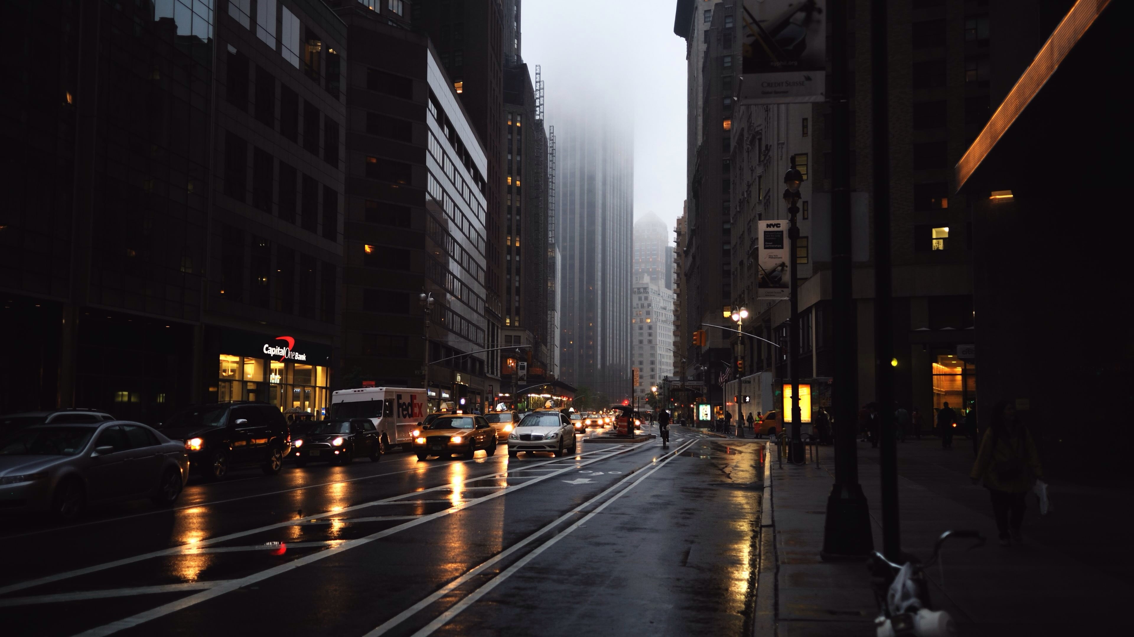 dark, illuminated, road, traffic, urban Scene, city street, blurred Motion, outdoors, mode of Transport, 4K, famous Place, new York City, mode of transportation, HD Wallpaper