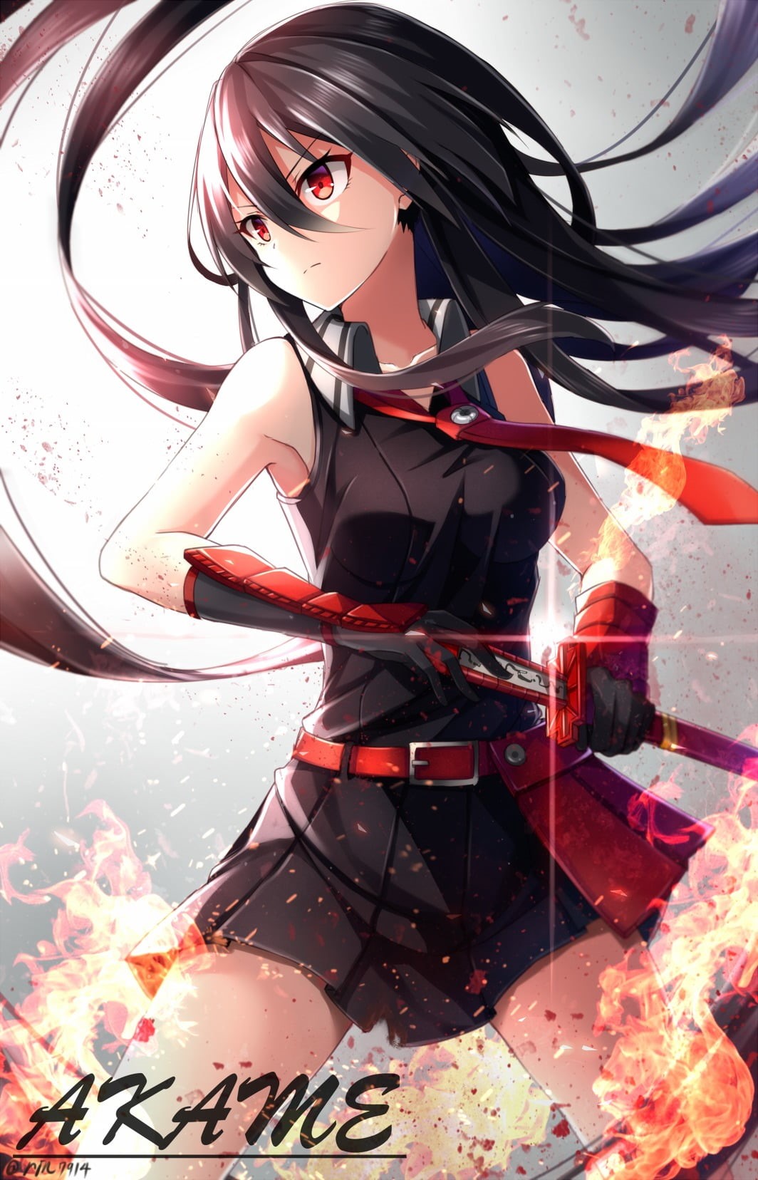 adult, young women, young adult, women, music, indoors, three quarter length, anime girls, full length, anime, Akame, weapon, katana, portrait, Phone HD Wallpaper