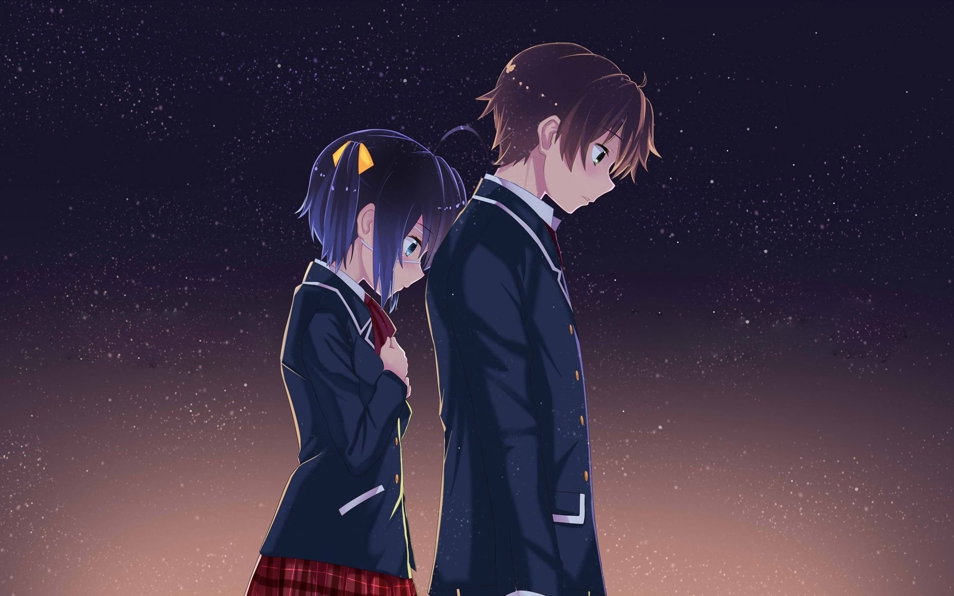 Takanashi Rikka, hairstyle, Chuunibyou demo Koi ga Shitai!, star - space, togetherness, sky, young women, astronomy, heterosexual couple, two people, space, HD Wallpaper