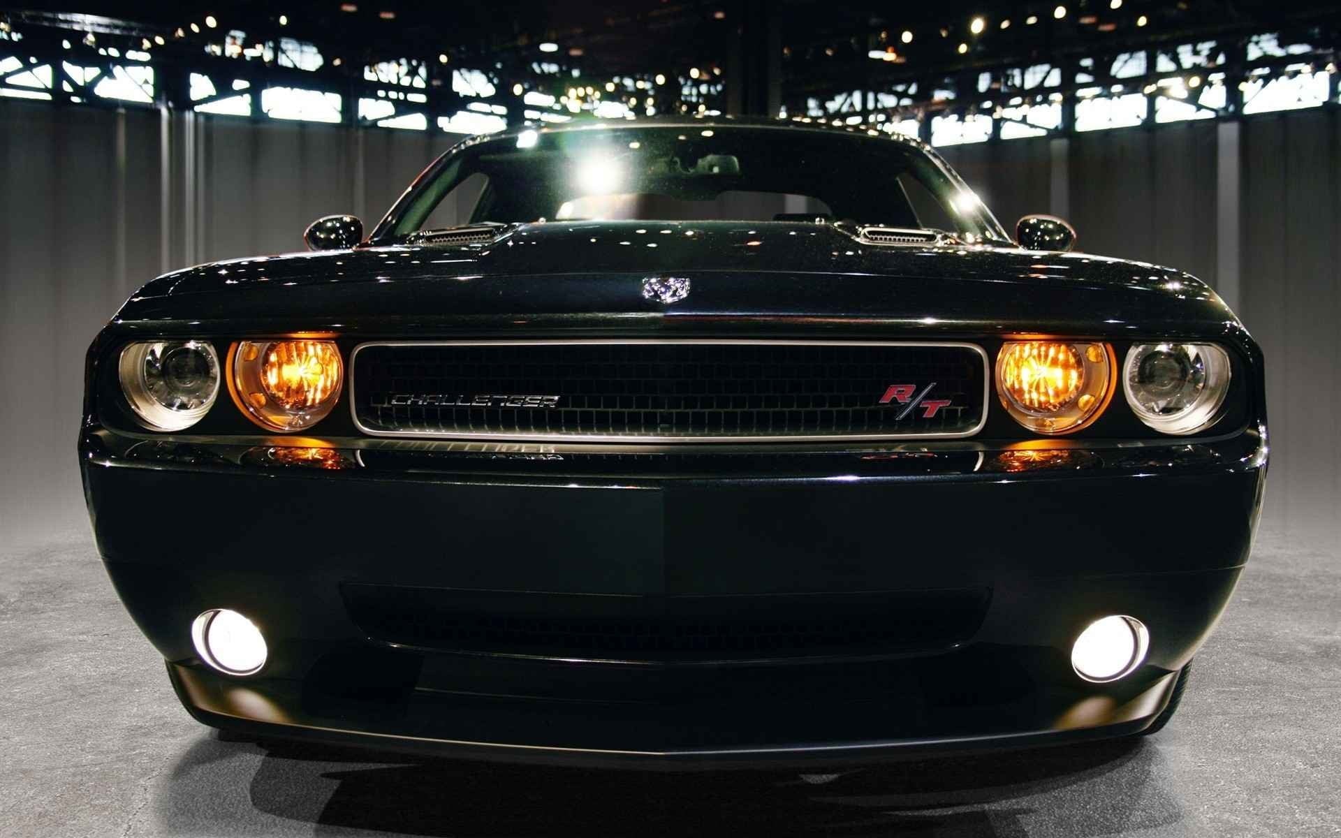 indoors, challenger, vintage car, muscle cars, t, metal, black color, illuminated, motor vehicle, car, 1080P, land vehicle, night, mode of transportation, HD Wallpaper