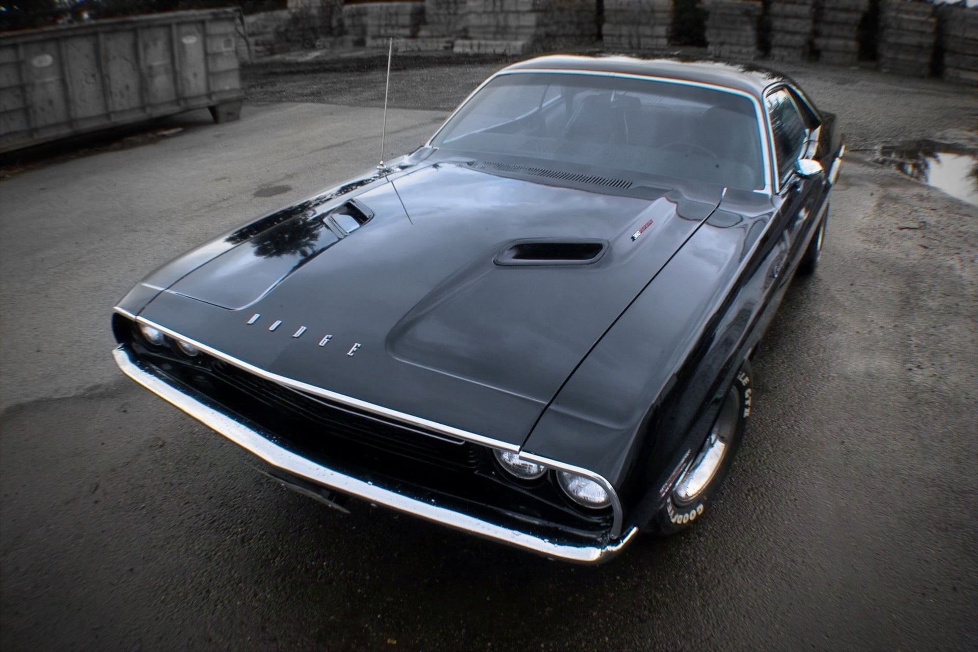 Dodge, Dodge Challenger, motor vehicle, architecture, street, retro styled, close-up, luxury, transportation, metal, black, black cars, stationary, no people, HD Wallpaper