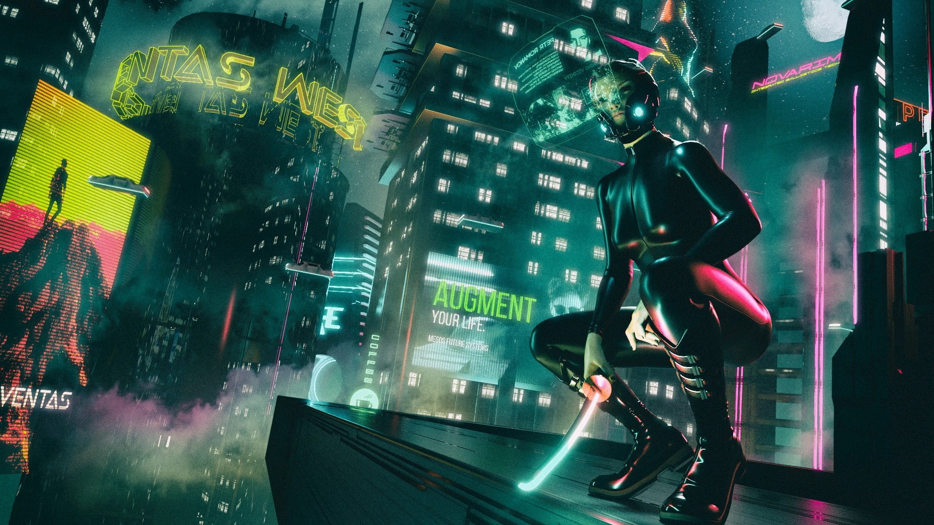 Futuresynth, Club, Background, Cyber, Retrowave, New Retro Wave, David Legnon, The city, Latex, Outrun, Synth, Music, Girl, 1080P, Retro Synthwave, Sword, HD Wallpaper