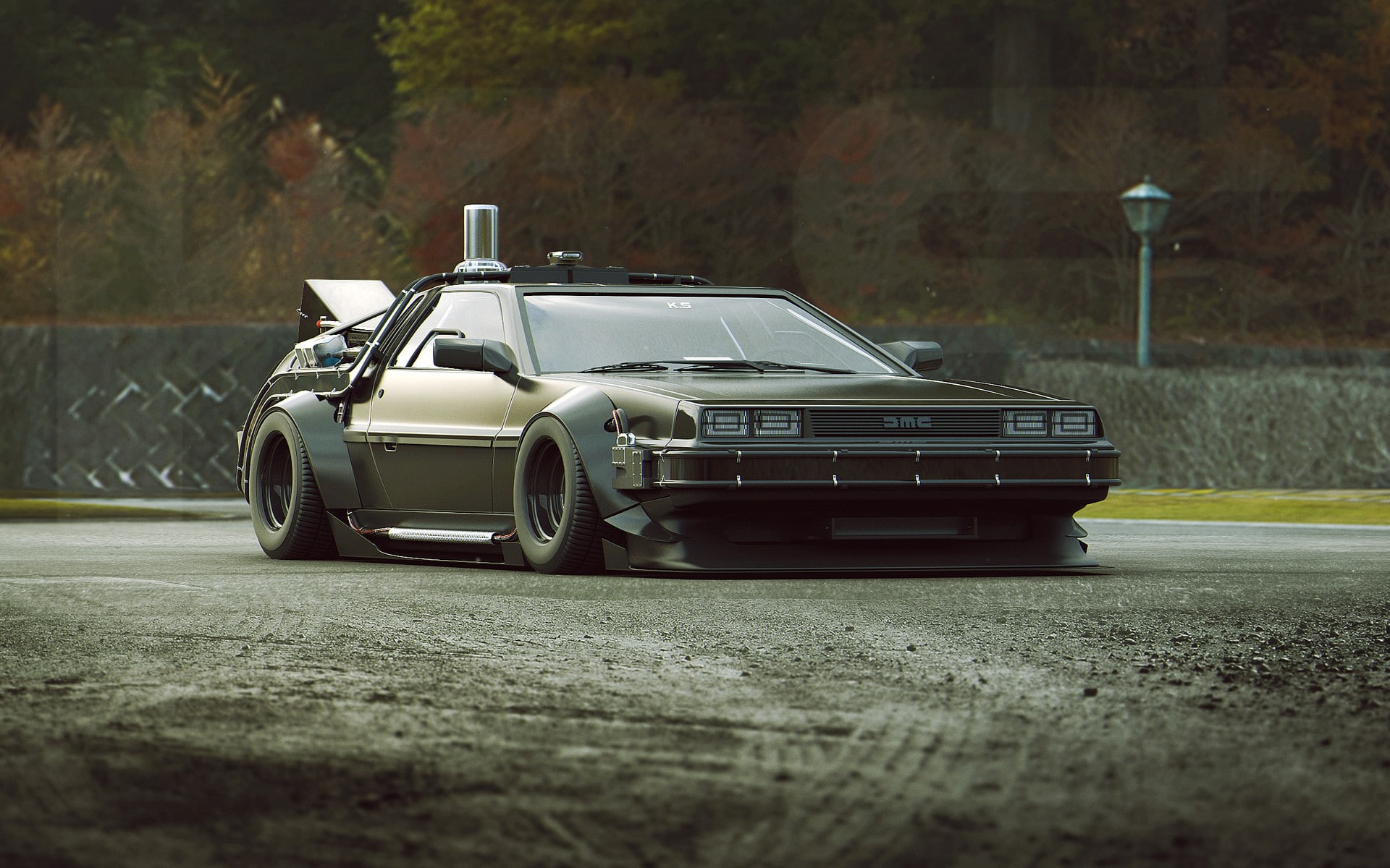DMC DeLorean, 1080P, artwork, 3D, render, Back to the Future, Khyzyl Saleem, HD Wallpaper