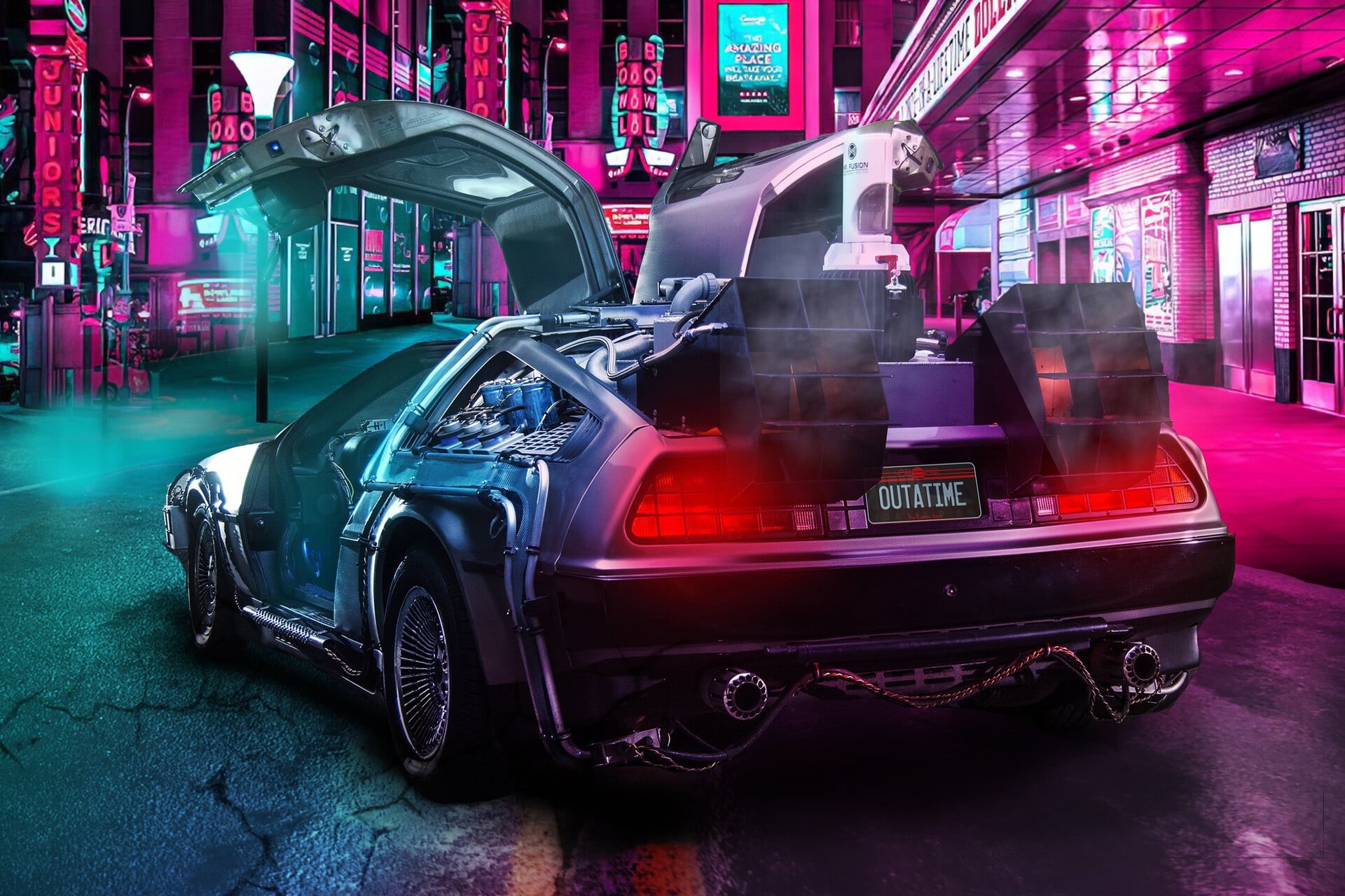 1080P, Back to the Future, vehicle, Time Machine, car, digital art, DeLorean, HD Wallpaper