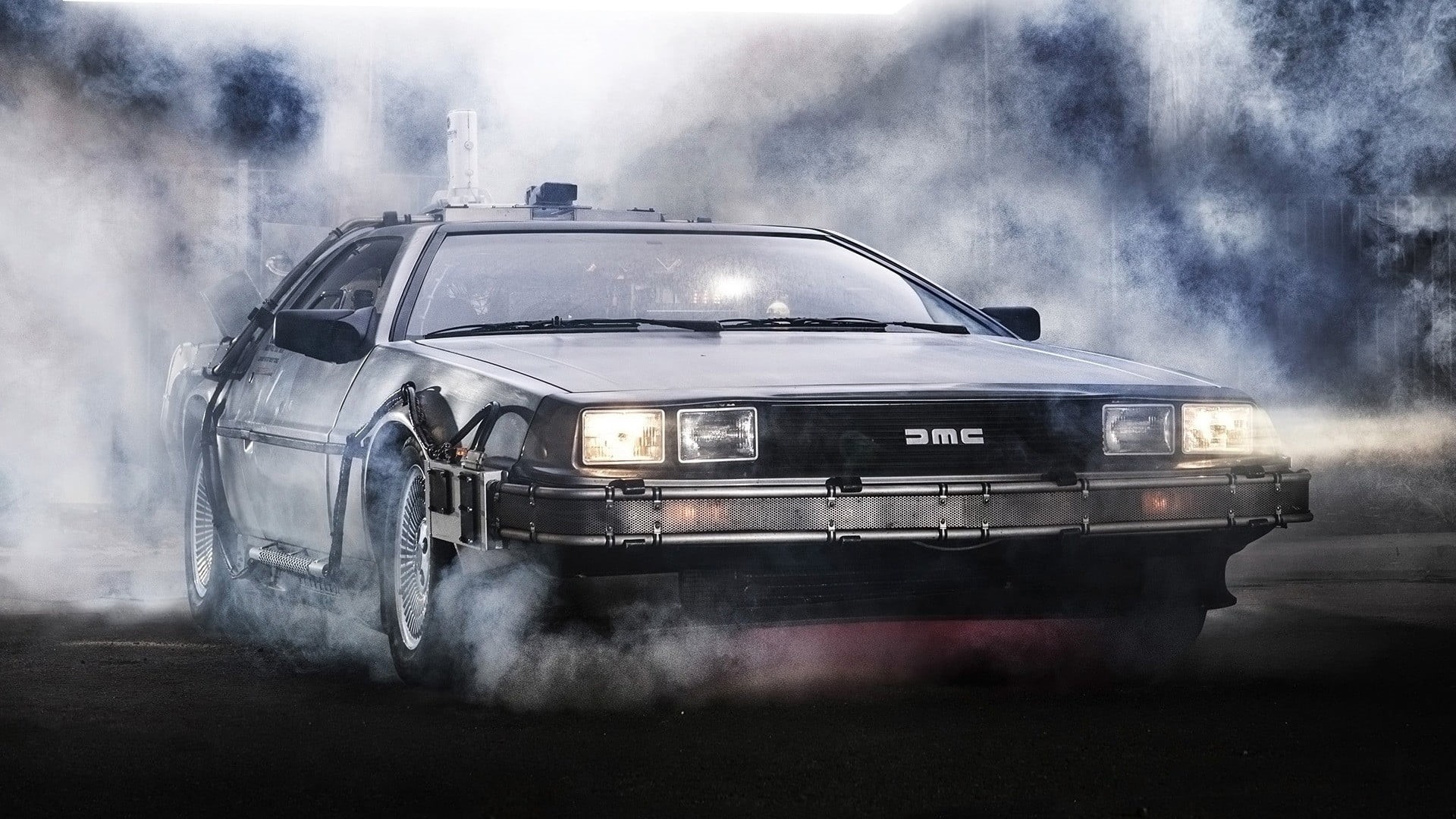 outdoors, mode of transportation, smoke - physical structure, black, motion, DeLorean, no people, road, nature, day, front view, motor vehicle, HD Wallpaper