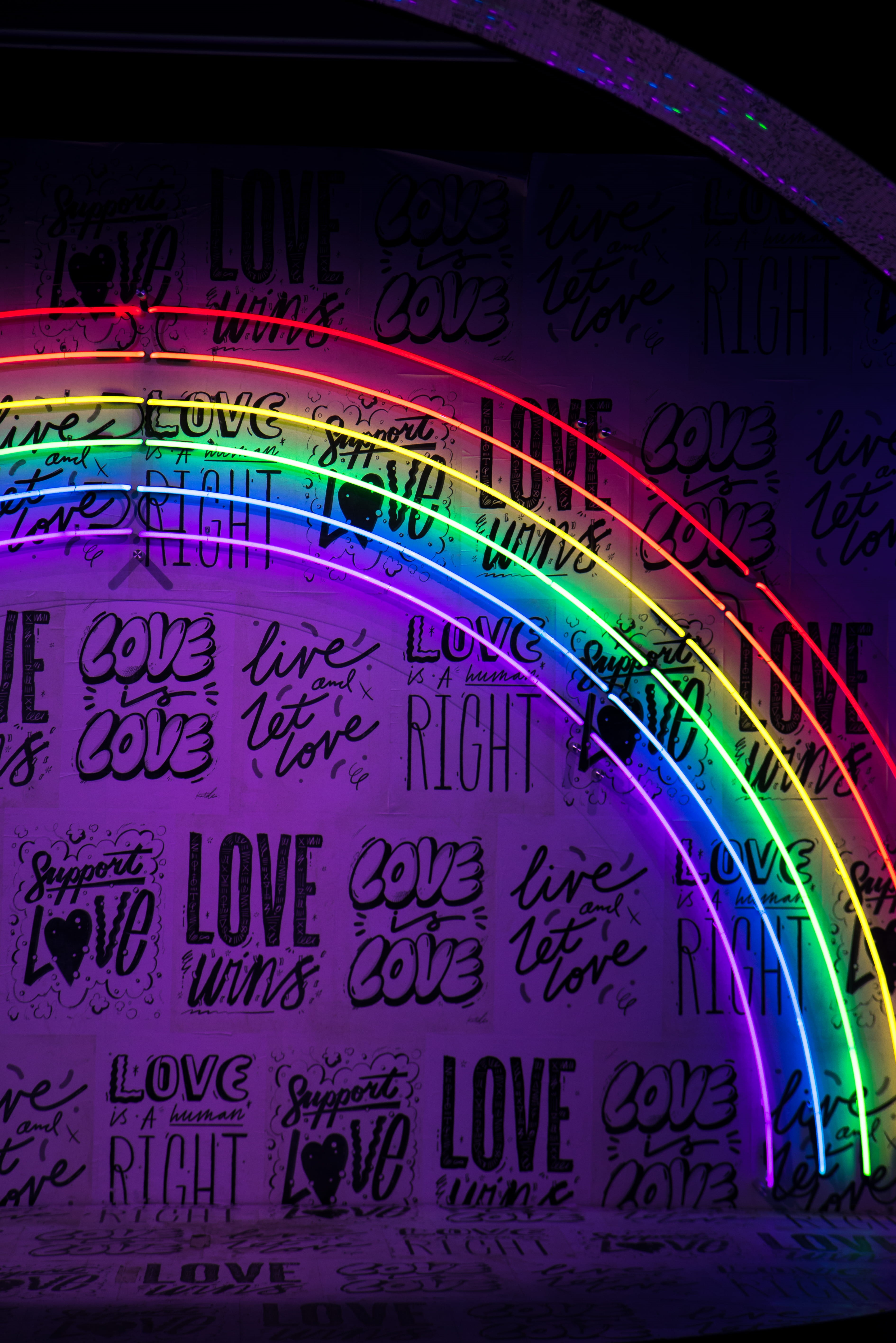 number, dark, architecture, lettering, lights, no people, 5K, led, wall, illuminated, close-up, decor, city, rainbow, graffiti, yellow, multi colored, Phone HD Wallpaper