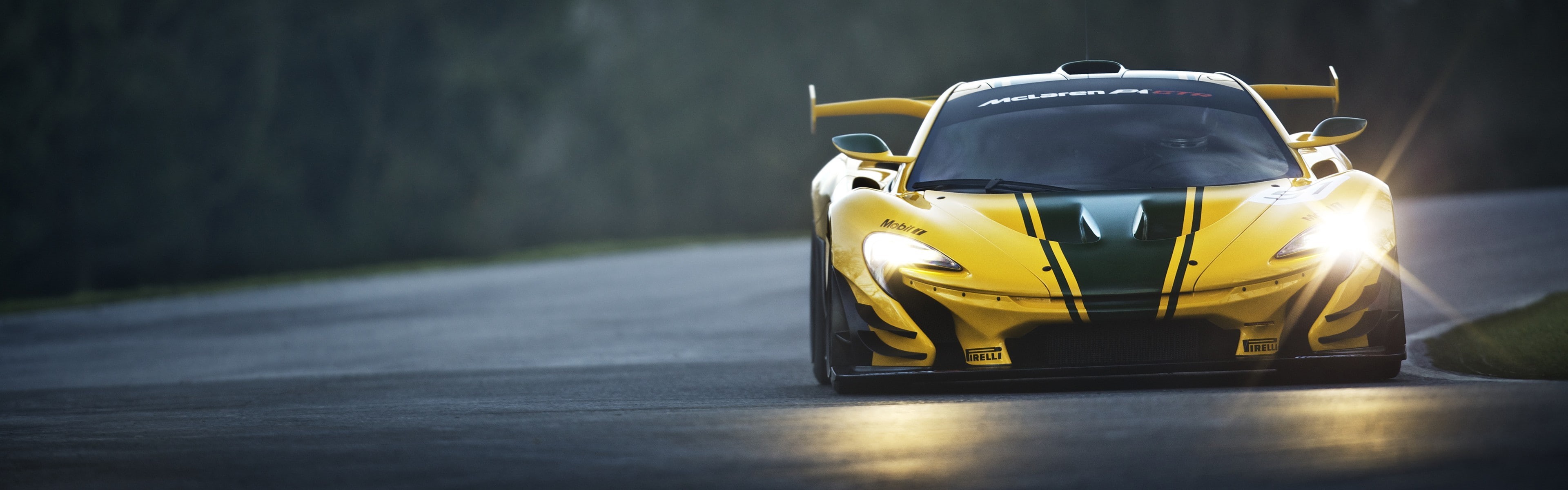 race tracks, 4K, dual monitors, multiple display, car, McLaren P1 GTR, HD Wallpaper