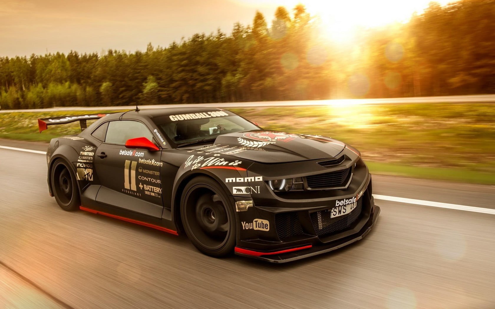 land vehicle, chevrolet camaro, Cars, sunlight, day, wheel, sky, blurred motion, muscle, motion, motor vehicle, forest, Chevrolet, camaro, tuning, plant, HD Wallpaper