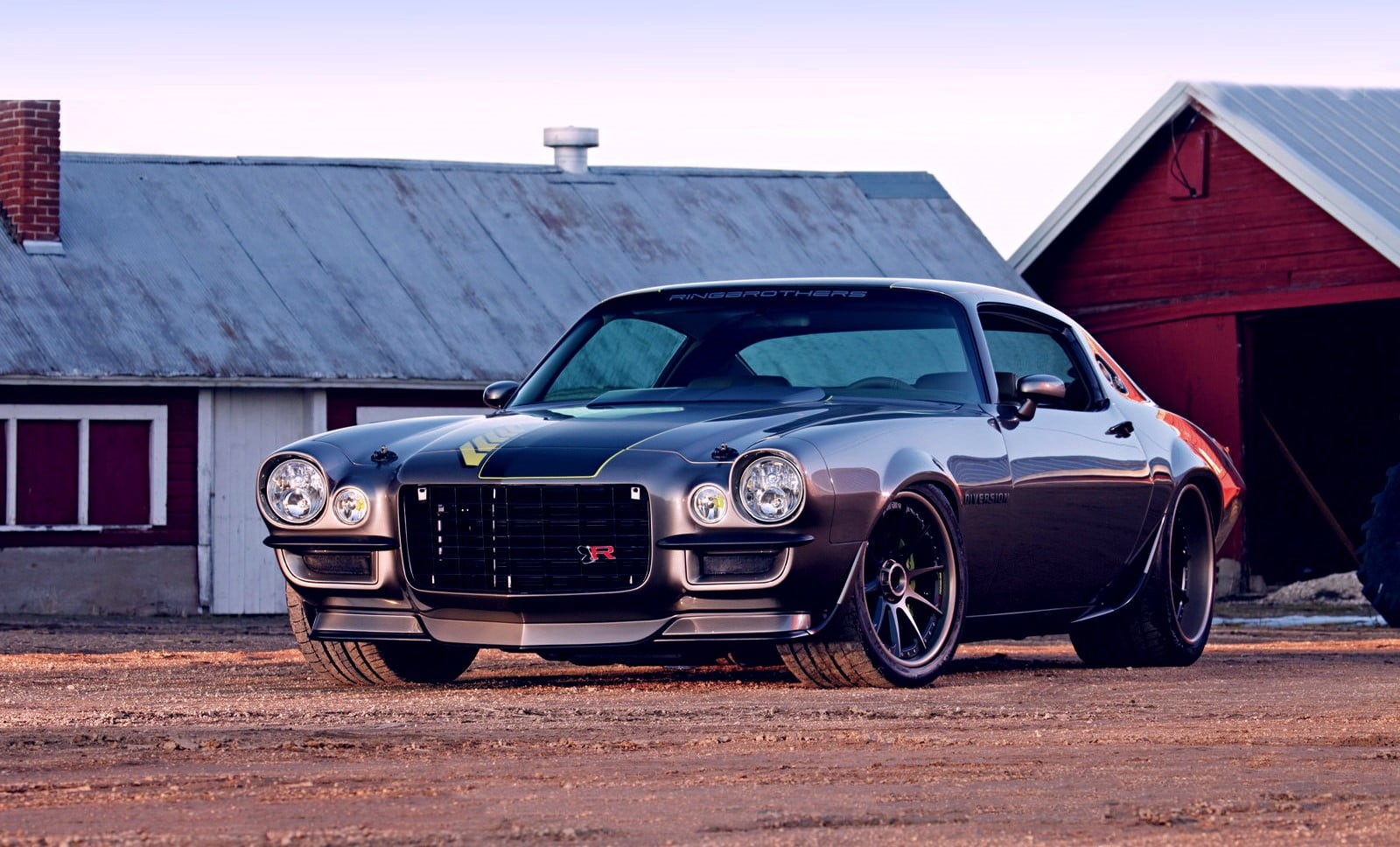 architecture, mercedes, Chevrolet, wheel, house, sky, black, road, motor vehicle, built structure, 720P, Chevrolet Camaro SS, blue, transportation, retro styled, HD Wallpaper