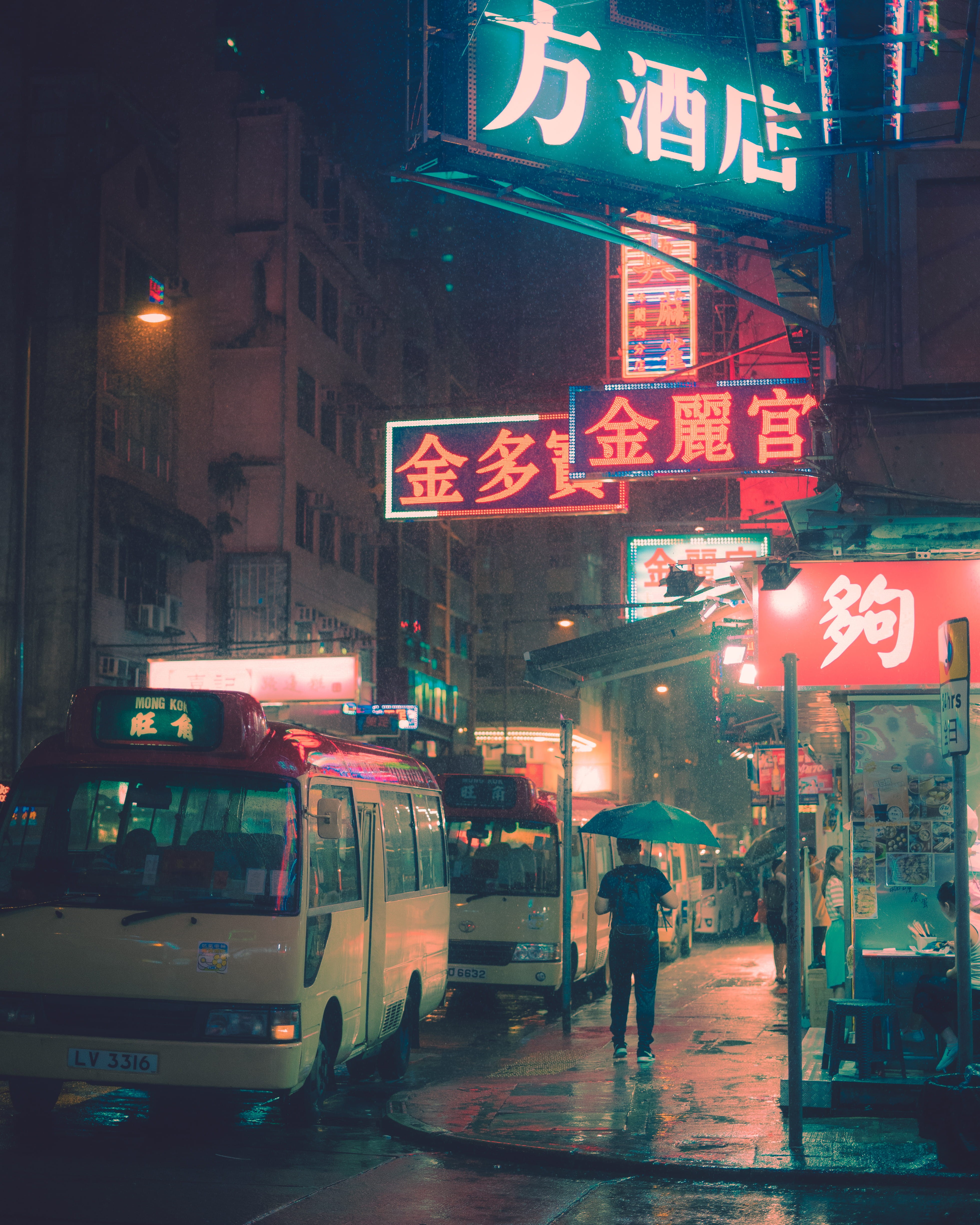 near, 4K, people, parked, urban, road, car, outdoors, city life, architecture, buses, city, transportation, vehicle, storm, neon, city street, vessel, Phone HD Wallpaper