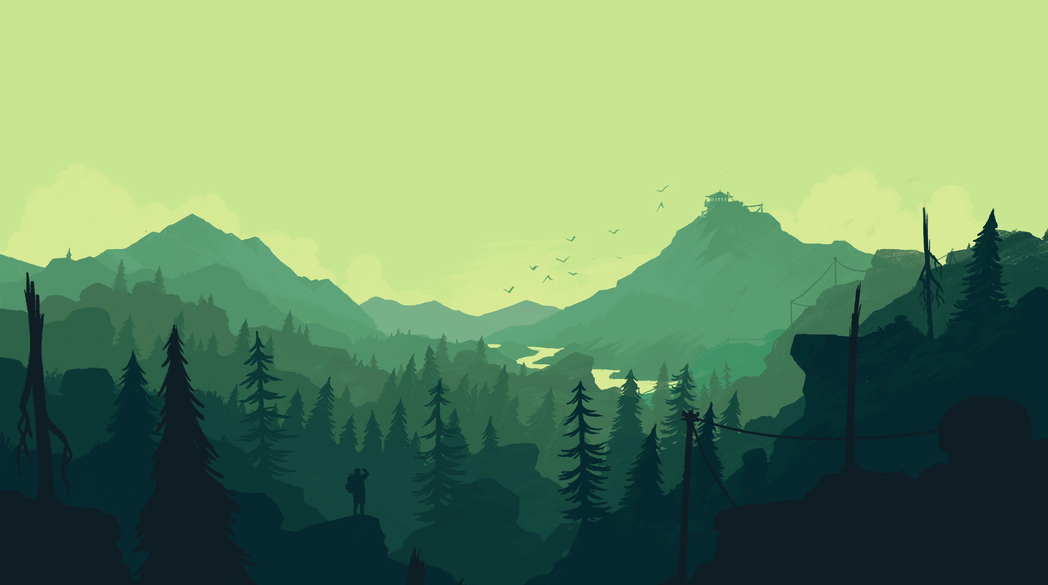Landscape, Silhouette, View, Hills, Forest, Mountains, Fire watch, Firewatch, 2K, Campo Santo, The game, People, HD Wallpaper