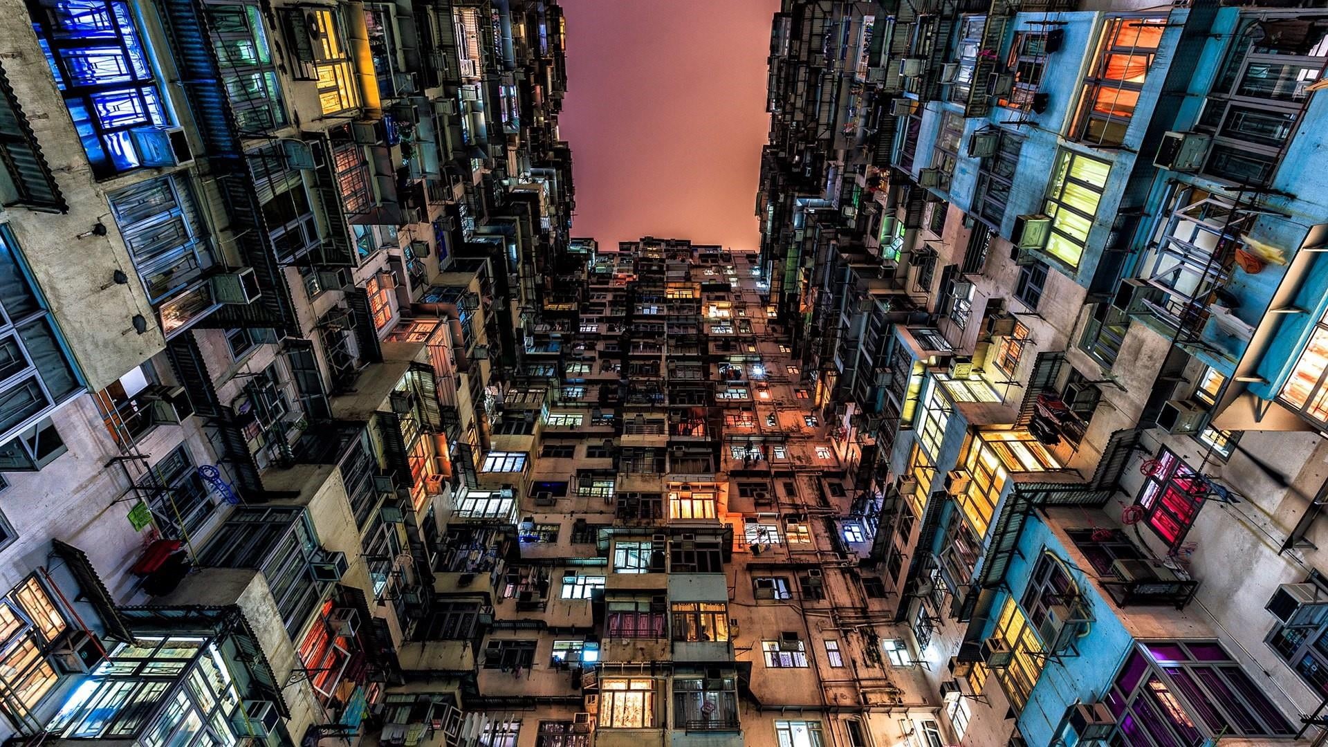 hong kong, building exterior, cityscape, night, apartment, city, skyscraper, quarry bay, low angle view, office building exterior, 1080P, crowded, building, HD Wallpaper