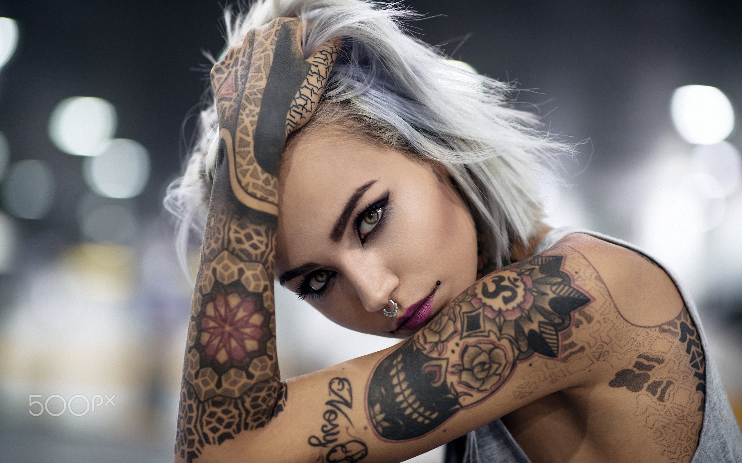 top, Felisja Piana, young women, one person, headshot, Fishball Suicide, portrait, indoors, body part, women, looking at viewer, looking at camera, tattoo, HD Wallpaper